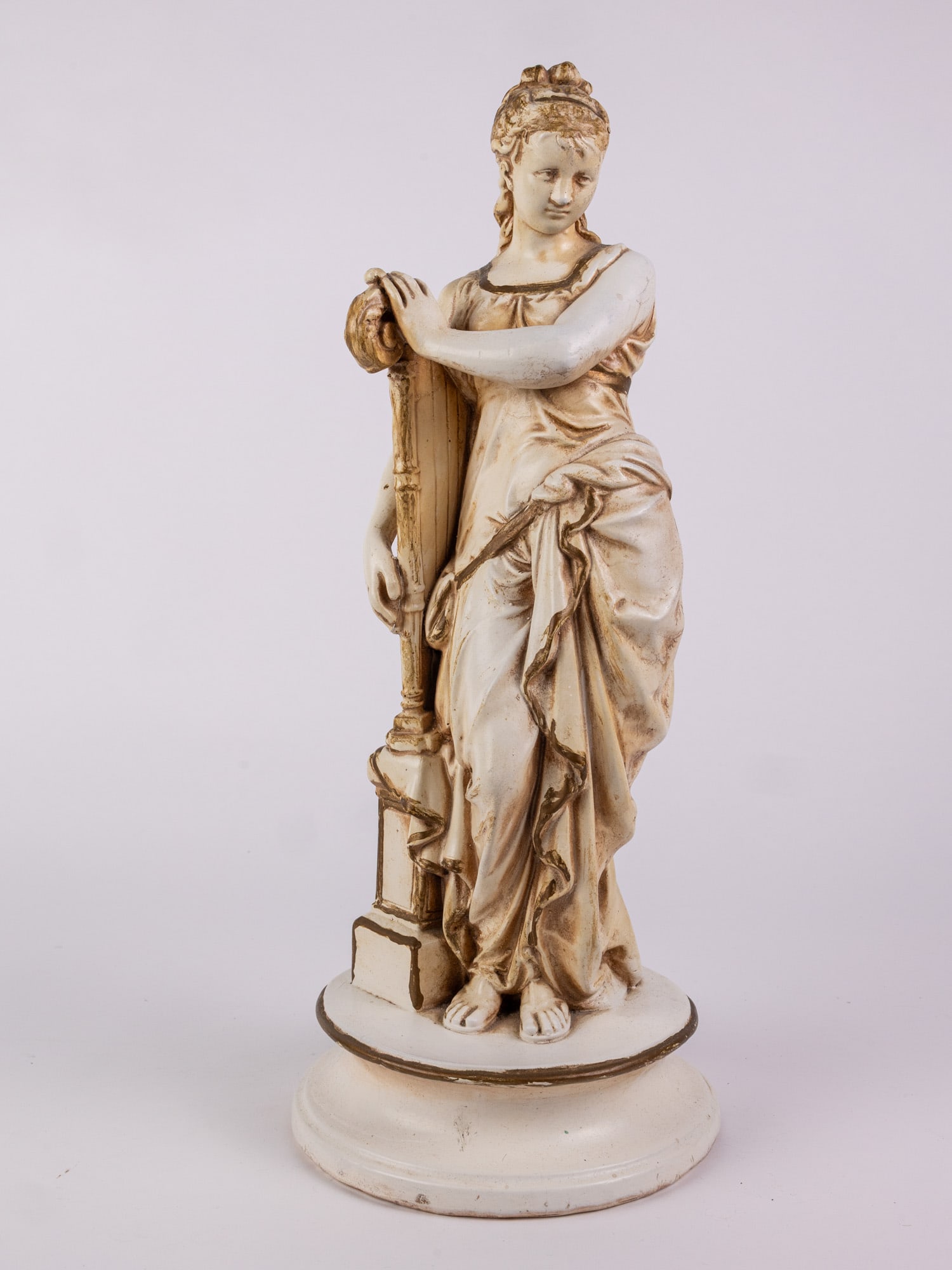 Vintage Plaster Grecian Sculpture of Woman w/ Harp: Vintage Plaster Grecian Sculpture of Woman w/ Harp Size 17.5" H Literature Brooks Auction – Online Auction Terms & Conditions Contact: (856) 694-2960 | info@brooks.auction READ BEFORE YOU BID: