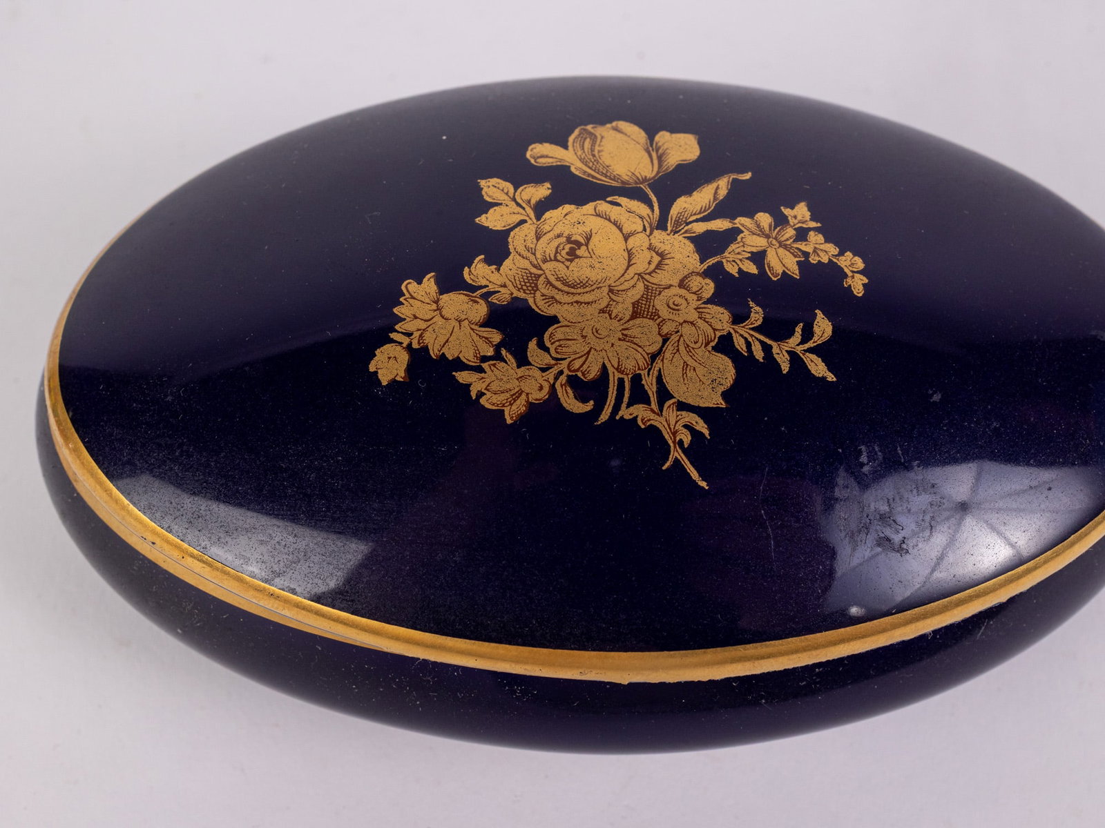 Vintage Limoges Cobalt & Gold Porcelain Trinket Box - 3