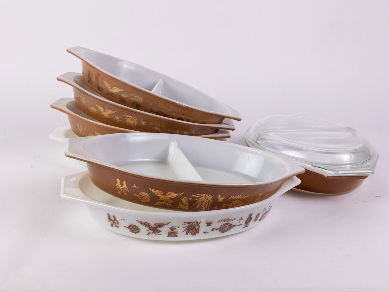 Seven Vintage Pyrex Early American Divided Casserole Dishes (1 of 5)