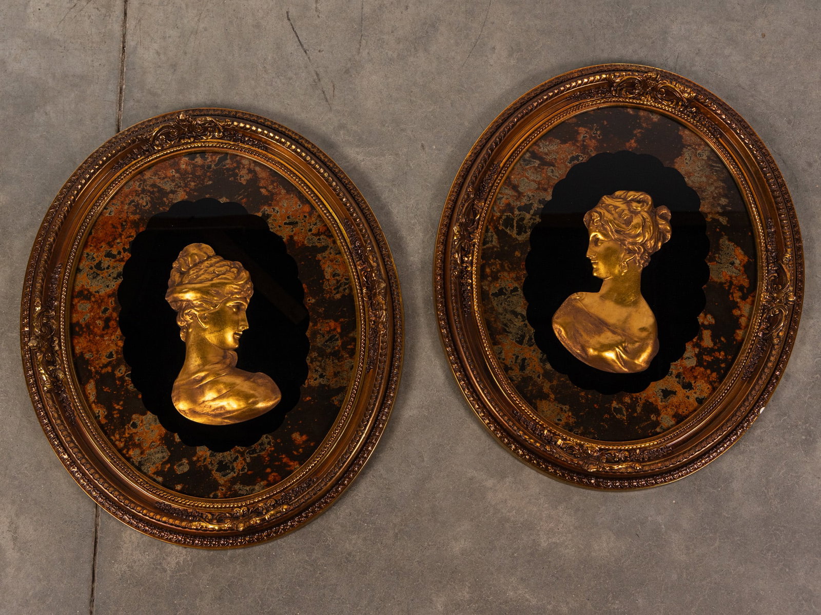 Pair of Vintage 1960's Baroque Cameo Portraits: Pair of Vintage 1960's Baroque Cameo Portraits Size 25" H Literature Brooks Auction – Online Auction Terms & Conditions Contact: (856) 694-2960 | info@brooks.auction READ BEFORE YOU BID: We