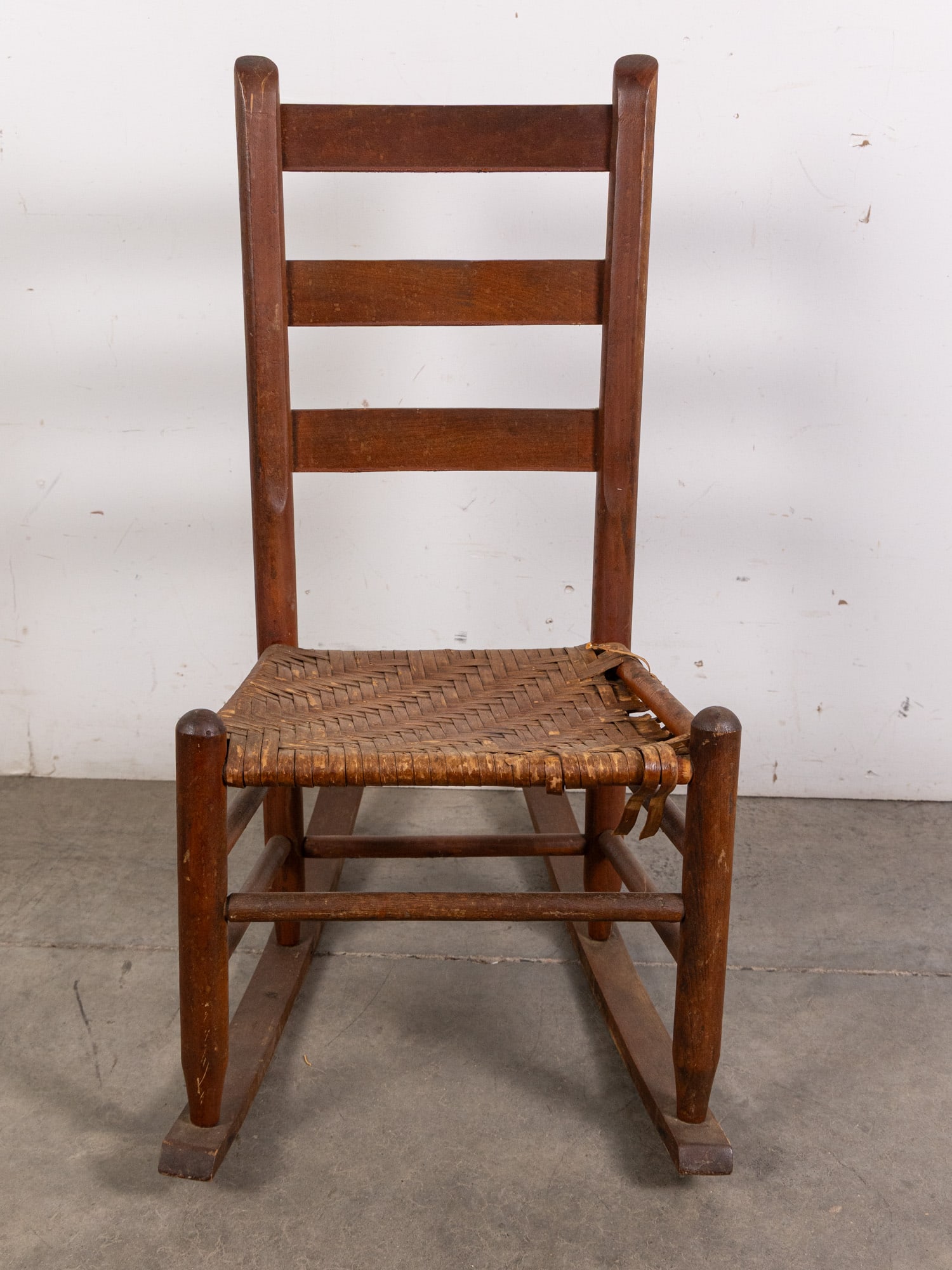Antique Primitive Ladder-Back Rocking Chair w/ Woven Splint Seat (1 of 2)