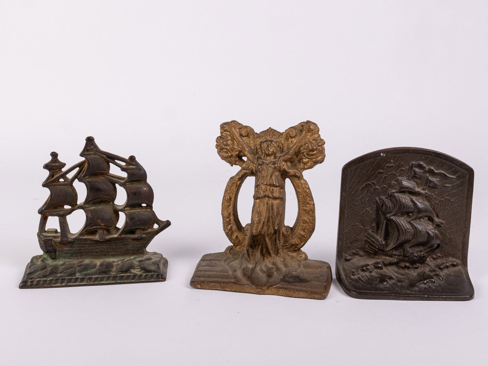 Vintage & Antique Cast Metal Bookends ft. Thespian Figural Bookend (1 of 2)