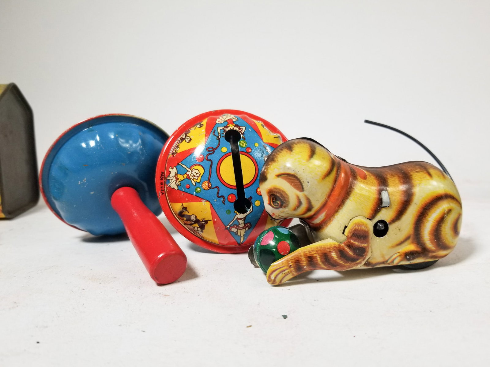 Vintage Tin Toy Assortment ft. Wind-Up Motorcycle & Sidecar - 3