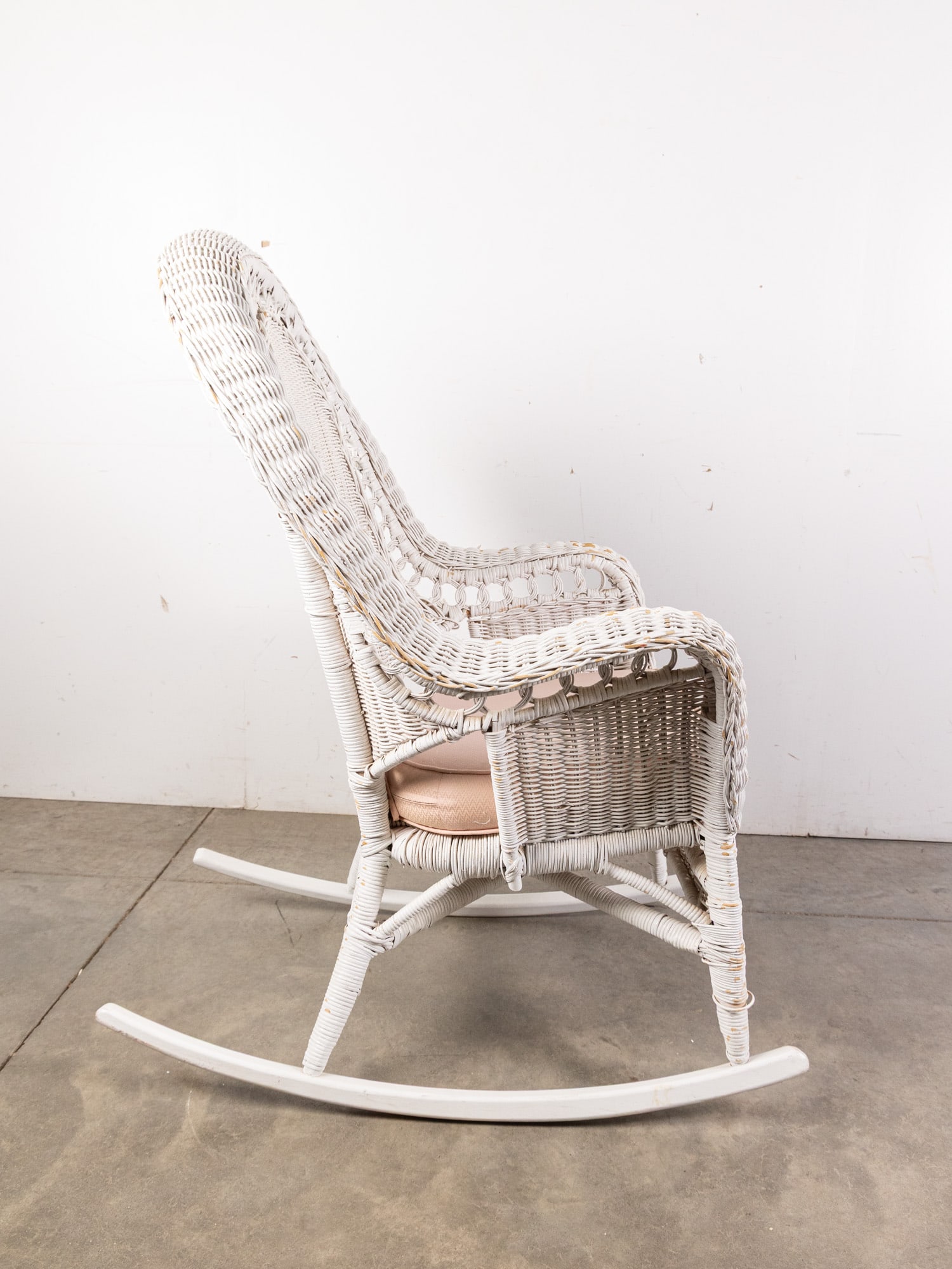 Vintage High-Back White Wicker Rocking Chair - 3