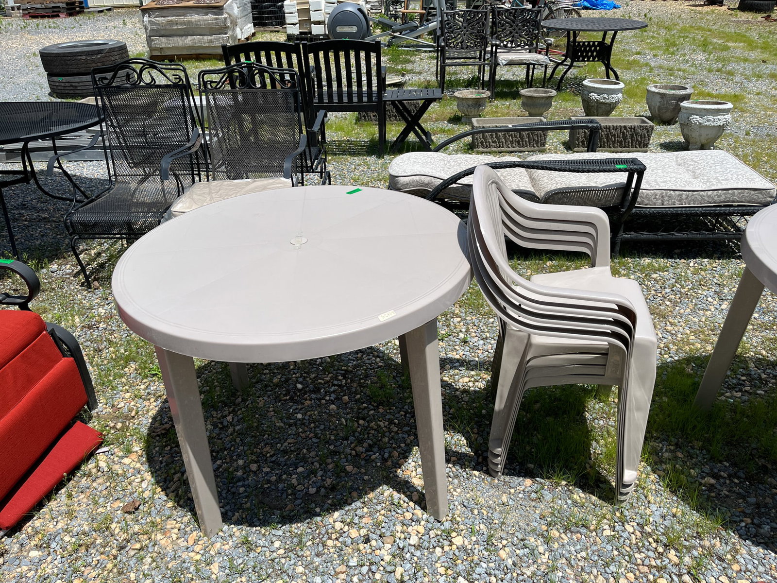 Five Piece Outdoor Set: Plastic dining table with four chairs Literature Brooks Auction – Online Auction Terms & Conditions Contact: (856) 694-2960 | info@brooks.auction READ BEFORE YOU BID: We want you to feel