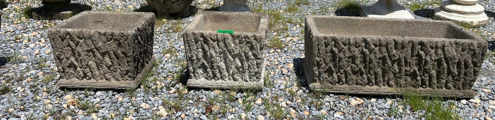 Three Vintage Bark Patterned Concrete Outdoor Planters: Three Vintage Bark Patterned Concrete Outdoor Planters Literature Brooks Auction – Online Auction Terms & Conditions Contact: (856) 694-2960 | info@brooks.auction READ BEFORE YOU BID: We want yo