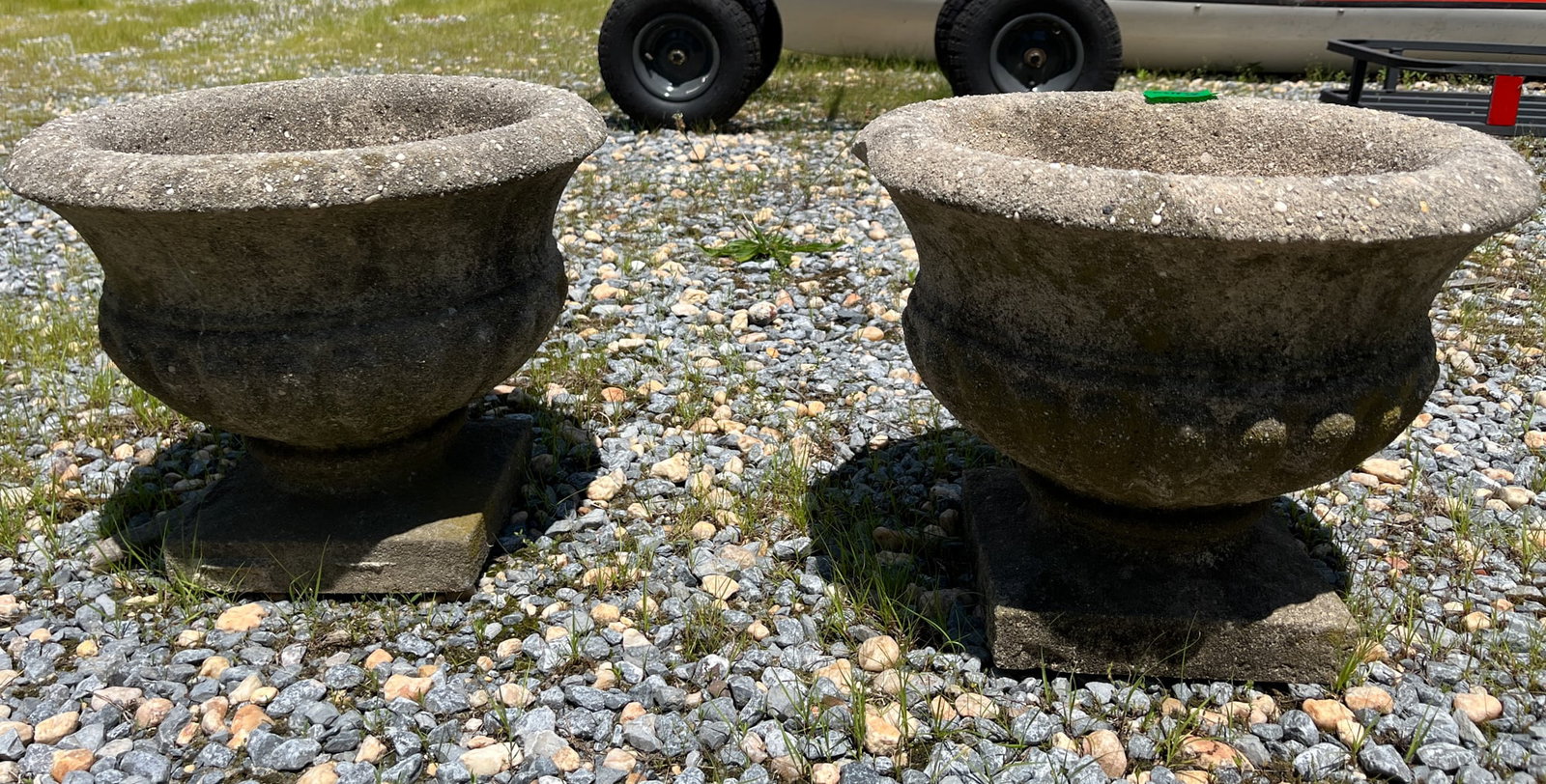 Pair of Vintage Outdoor Concrete Urn Shaped Planters: Pair of Vintage Outdoor Concrete Urn Shaped Planters Literature Brooks Auction – Online Auction Terms & Conditions Contact: (856) 694-2960 | info@brooks.auction READ BEFORE YOU BID: We want you 
