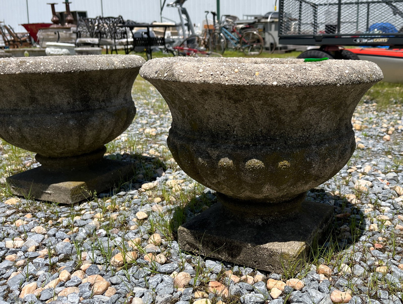 Pair of Vintage Outdoor Concrete Urn Shaped Planters - 2