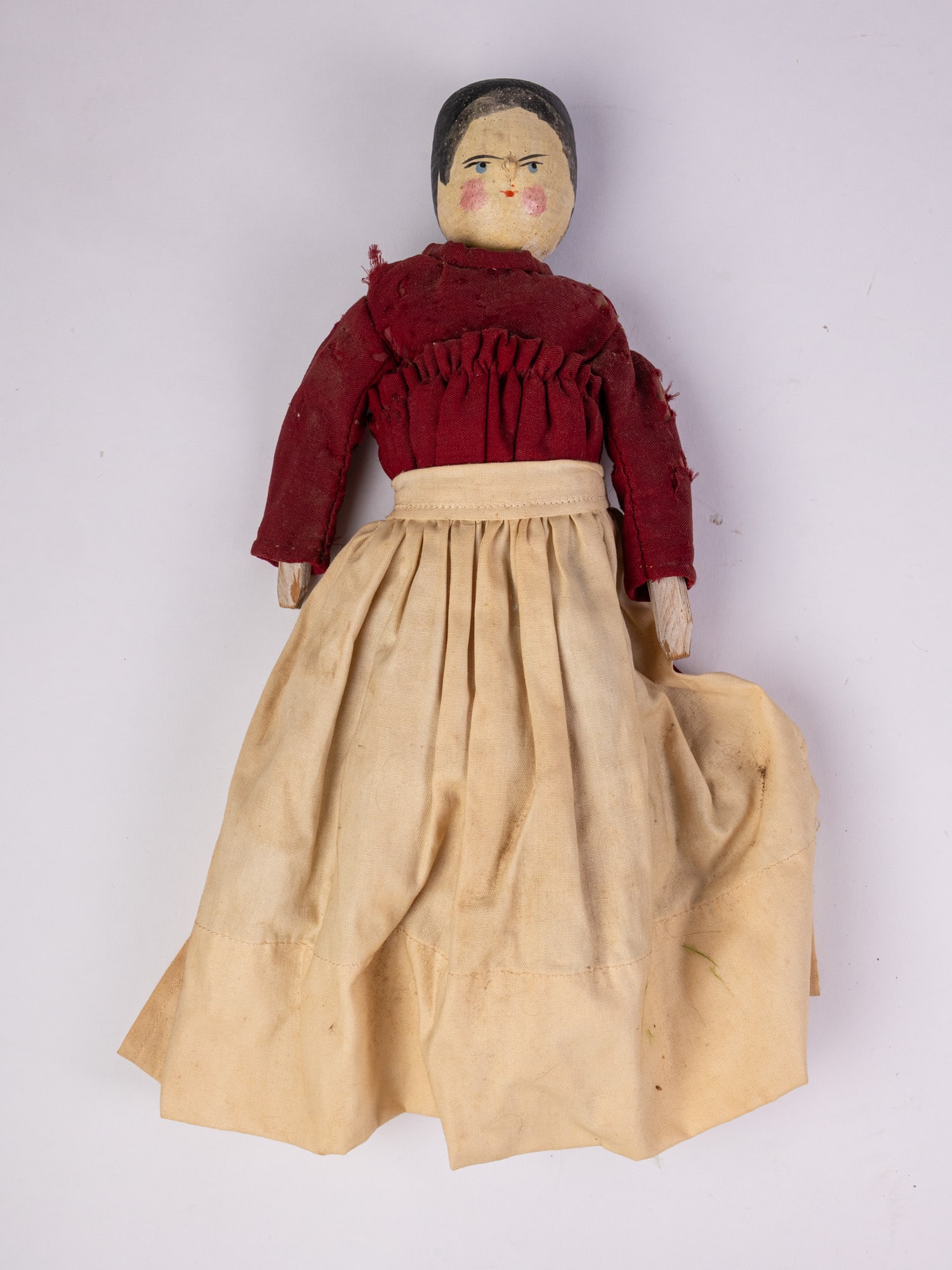 Vintage Wooden Peg Doll: Arm has come detached. Size 12" H Literature Brooks Auction – Online Auction Terms & Conditions Contact: (856) 694-2960 | info@brooks.auction READ BEFORE YOU BID: We want you to feel confident