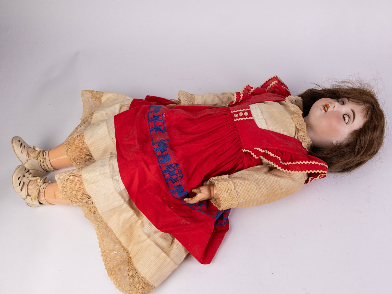 Antique SFBJ Bisque 30" Doll: Porcelain head, composition arms, legs, and body. Marked SFBJ on back of neck. Size 30" Literature Brooks Auction – Online Auction Terms & Conditions Contact: (856) 694-2960 |