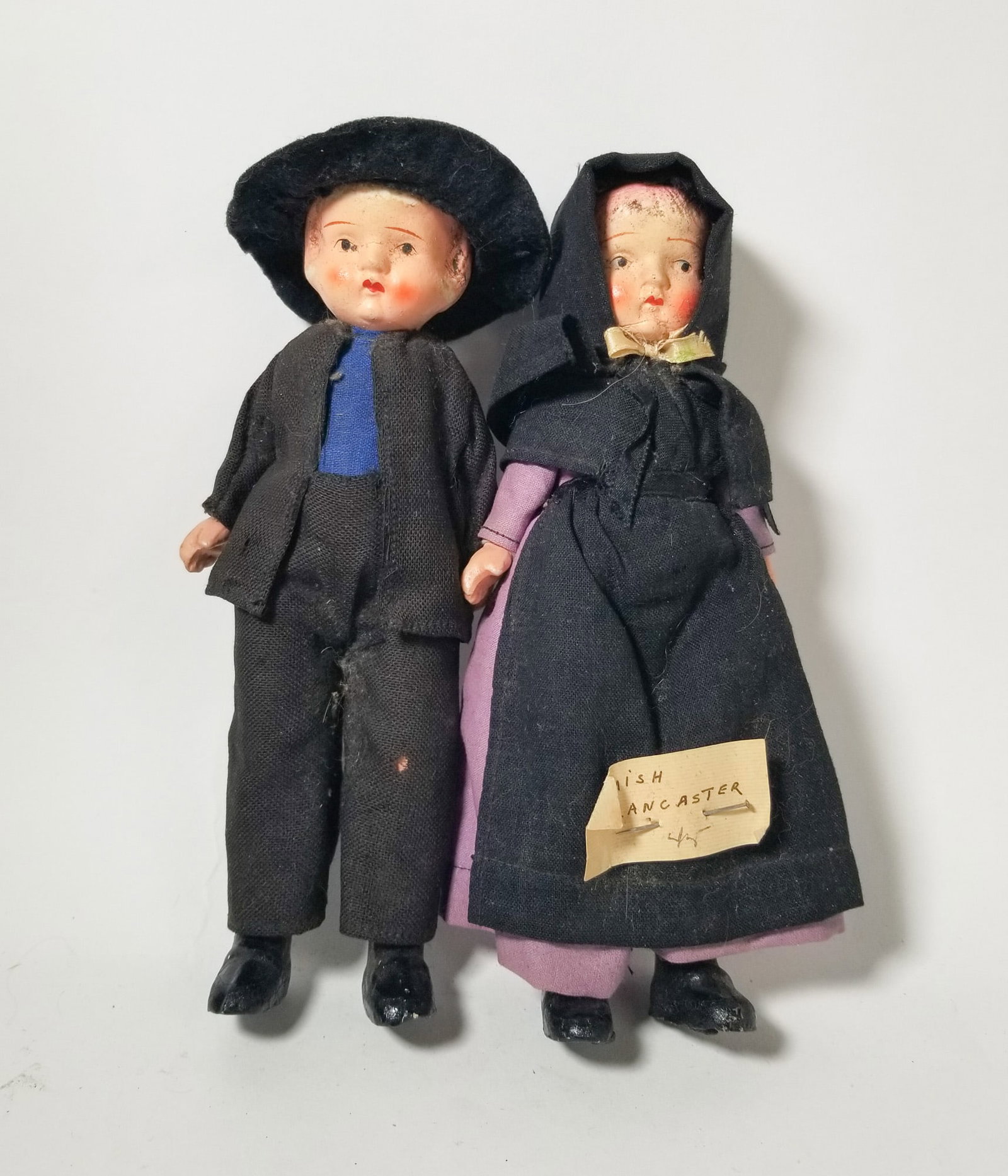 Pair of Antique Bisque Lancaster Amish Dolls (1 of 3)