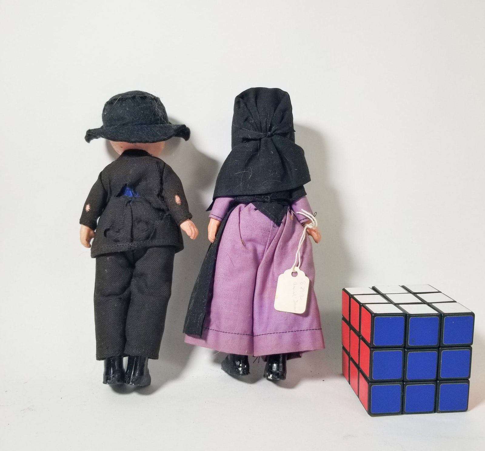 Pair of Antique Bisque Lancaster Amish Dolls - 2