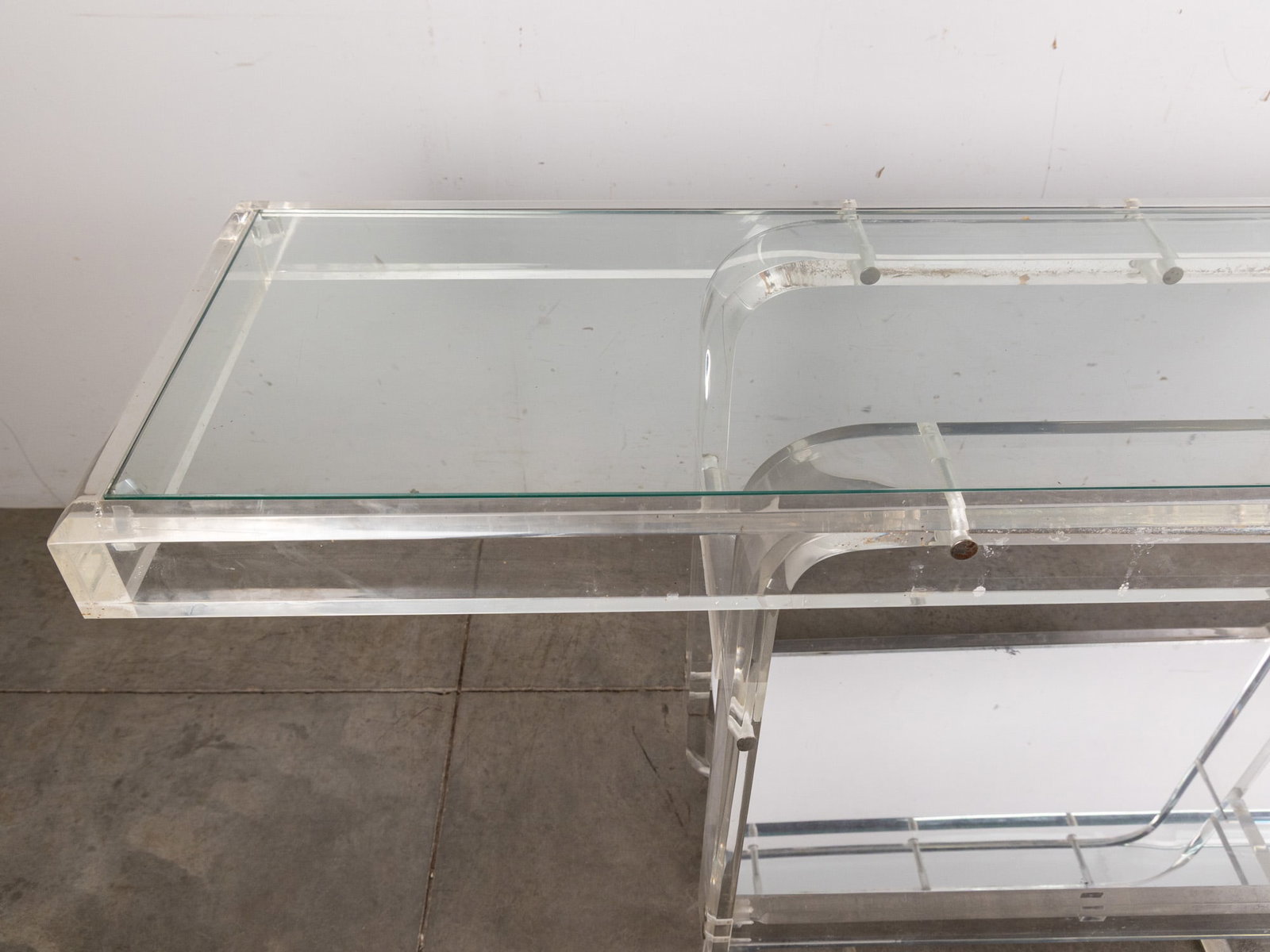Modern Lucite & Glass Mirrored Console Table - 2