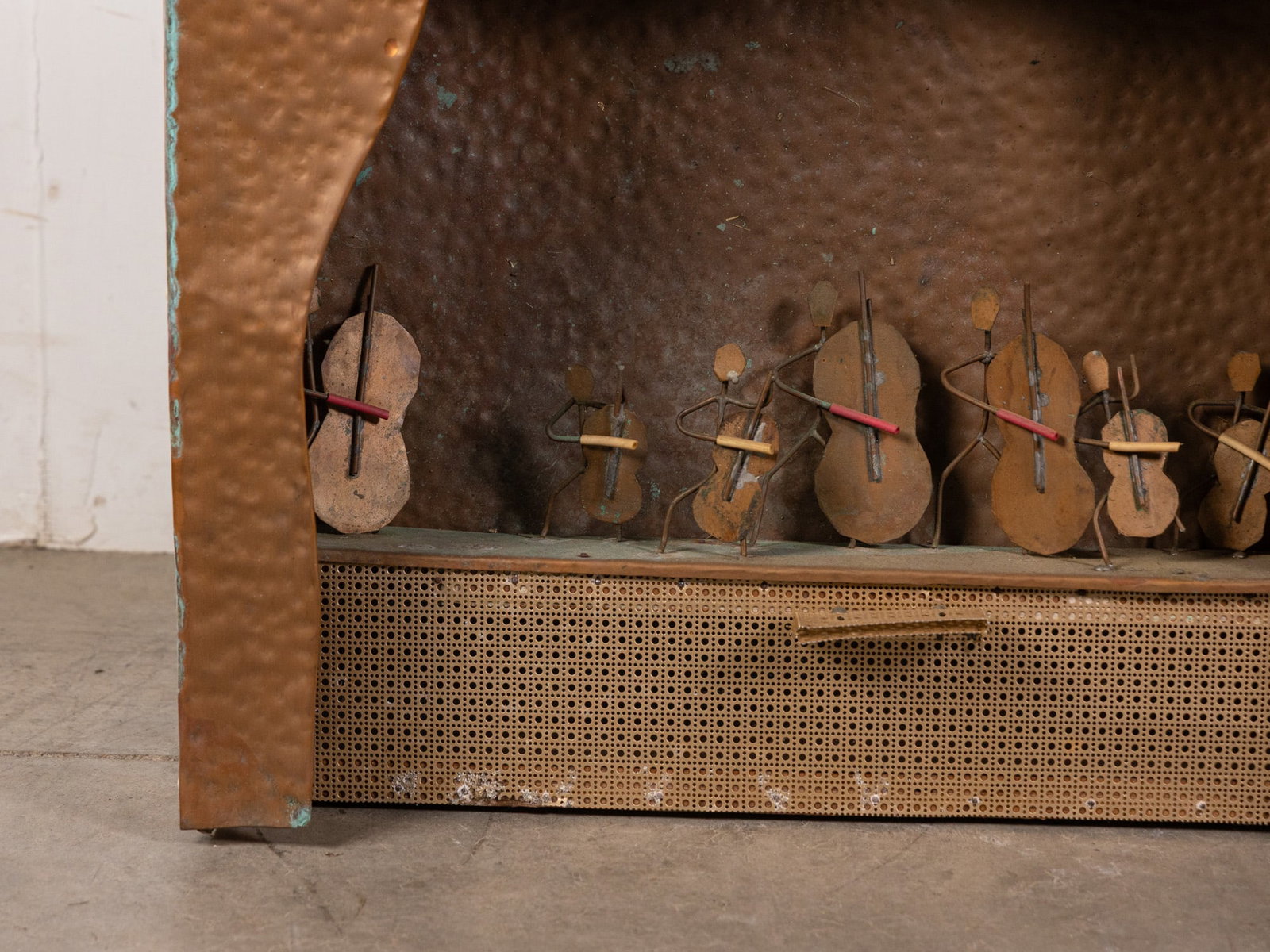 Vintage Folk Art Copper Diorama Lighted w/ Hand Crank Music - 2