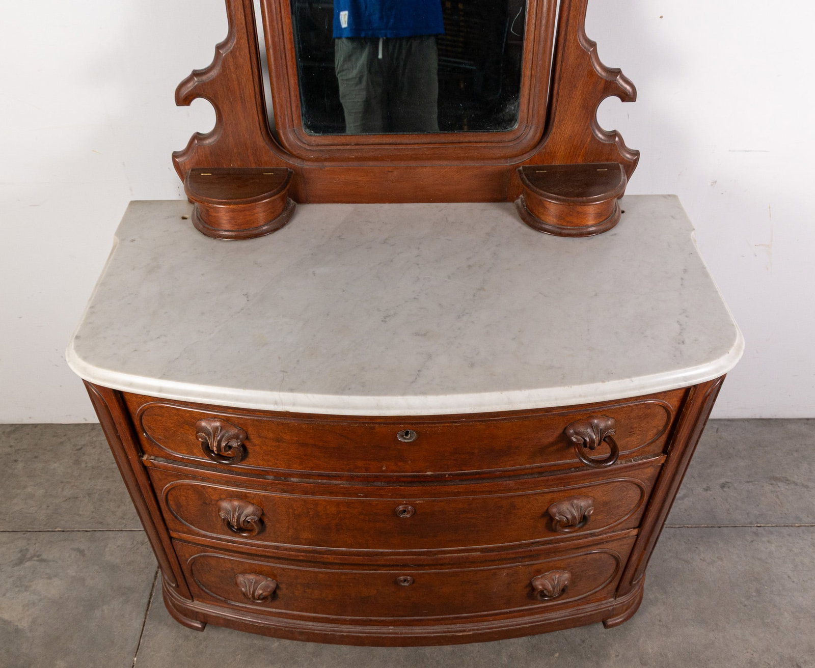 Antique Victorian Marble Top Three Drawer Dresser with Mirror - 2