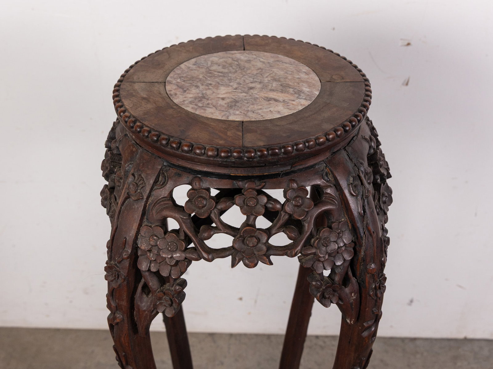 Antique Chinese Chinese Plant Stand w/ Marble Inset - 2