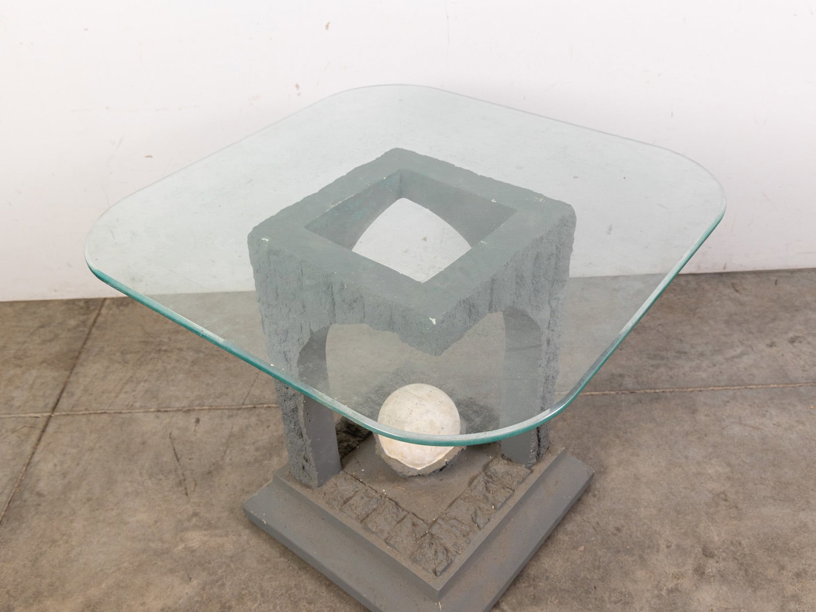 20th Century Modern Brutalist Glass Top End Table - 3
