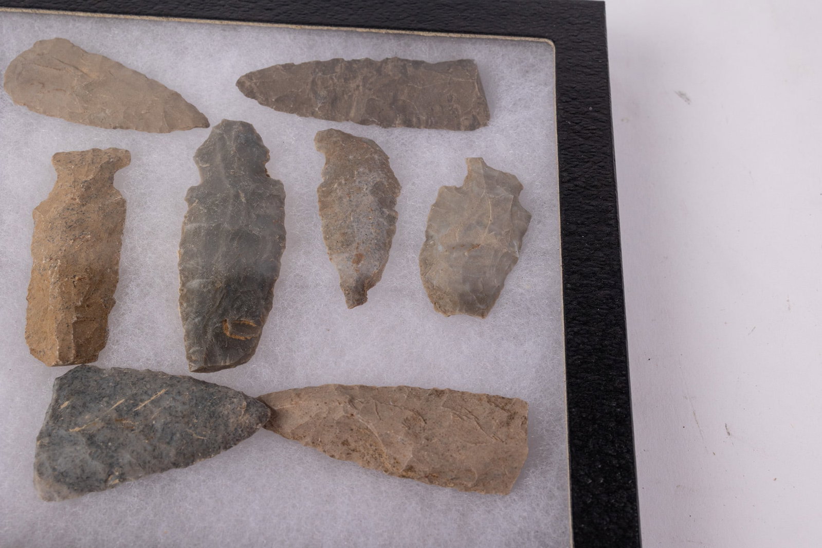 Grouping of Arrowhead Native American Artifacts in Display Case - 4