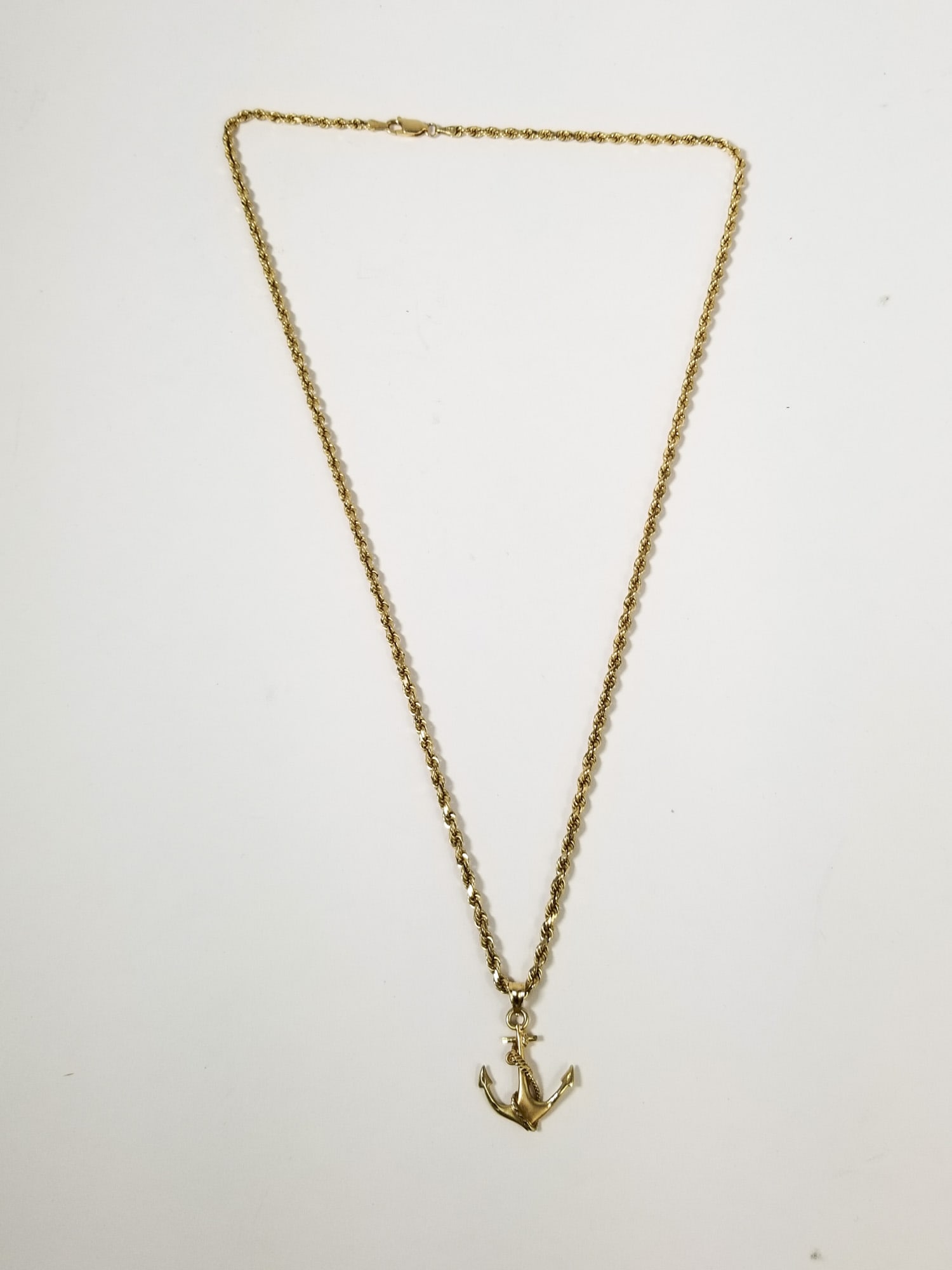 Rope Chain Marked 10K with Anchor Pendant marked 14K - 2