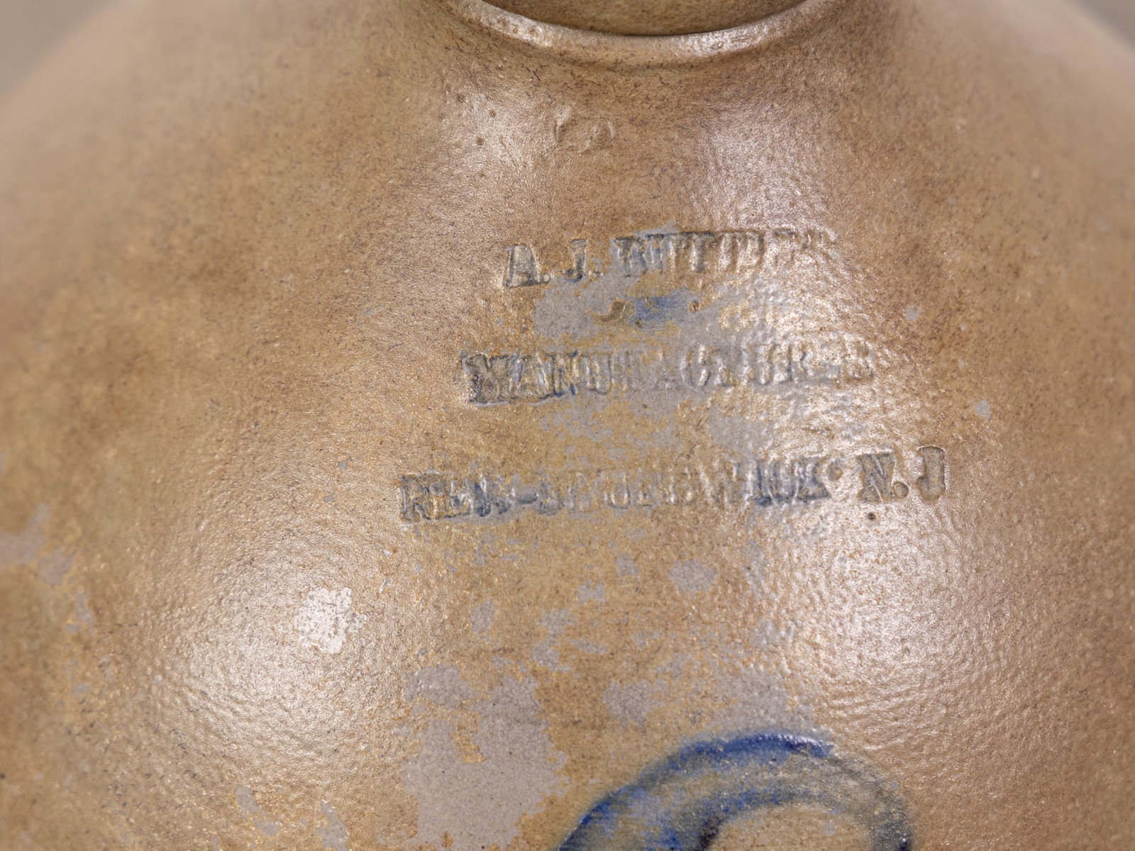 19th c. Local Cobalt Decorated Stoneware Jug - 2