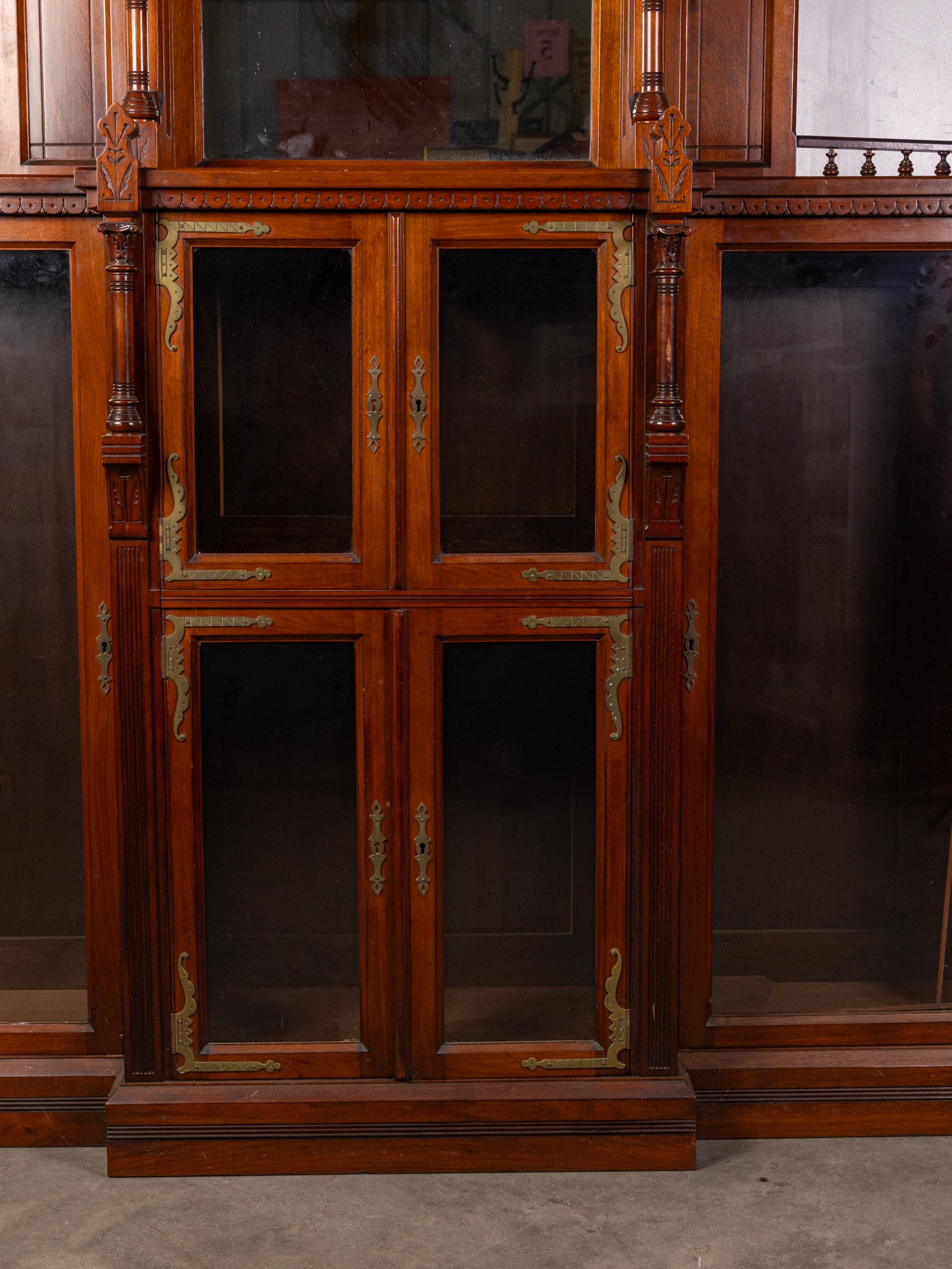 Antique Renaissance Revival 4-Door Mirrored Bookcase - 3
