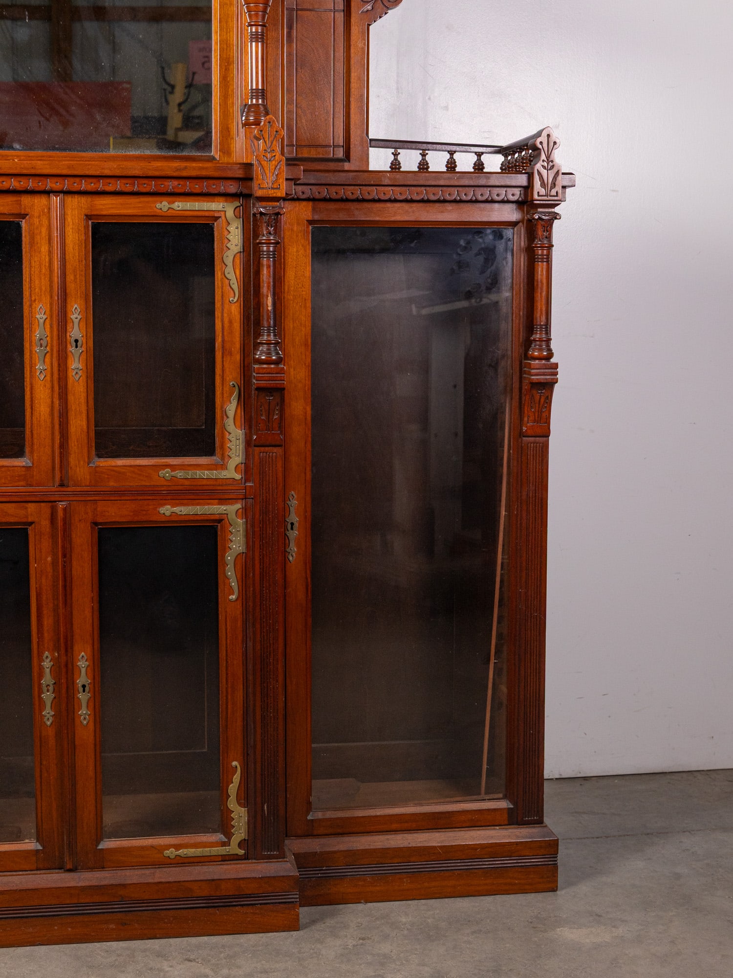 Antique Renaissance Revival 4-Door Mirrored Bookcase - 4