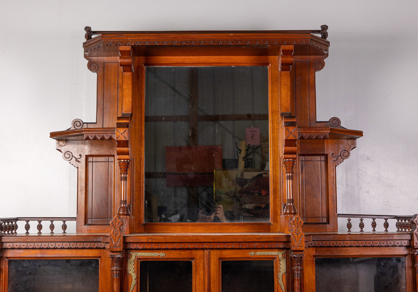 Antique Renaissance Revival 4-Door Mirrored Bookcase - 5