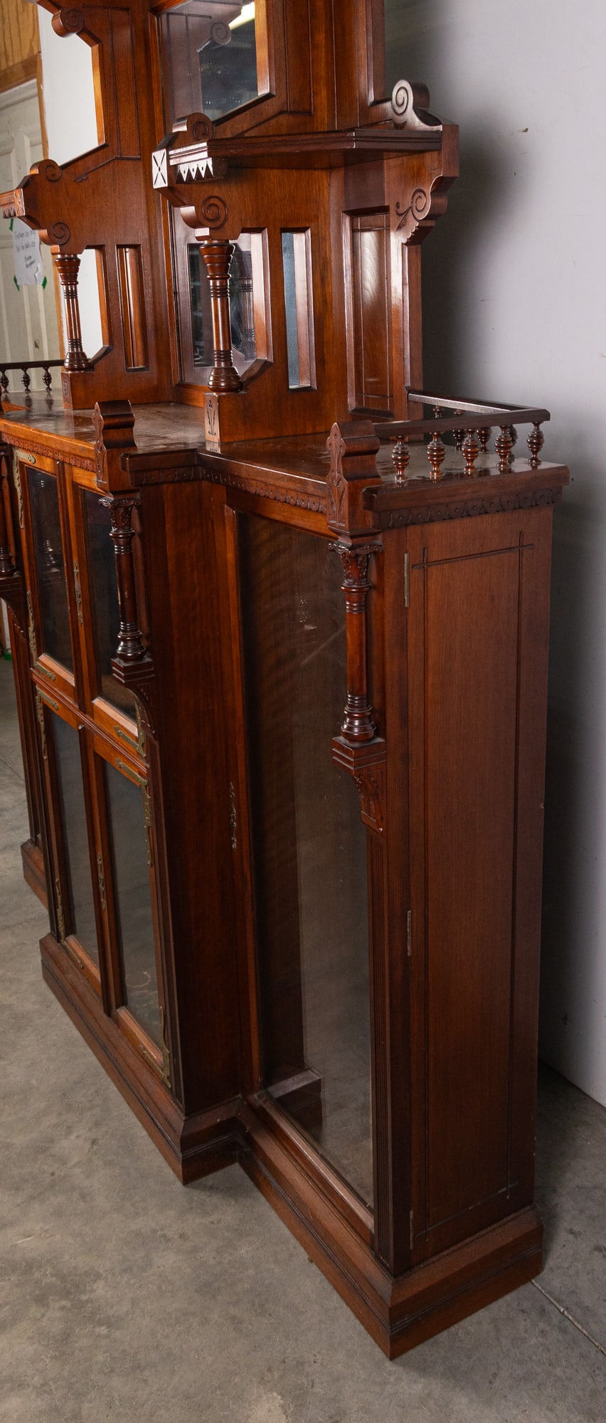 Antique Renaissance Revival 4-Door Mirrored Bookcase - 6