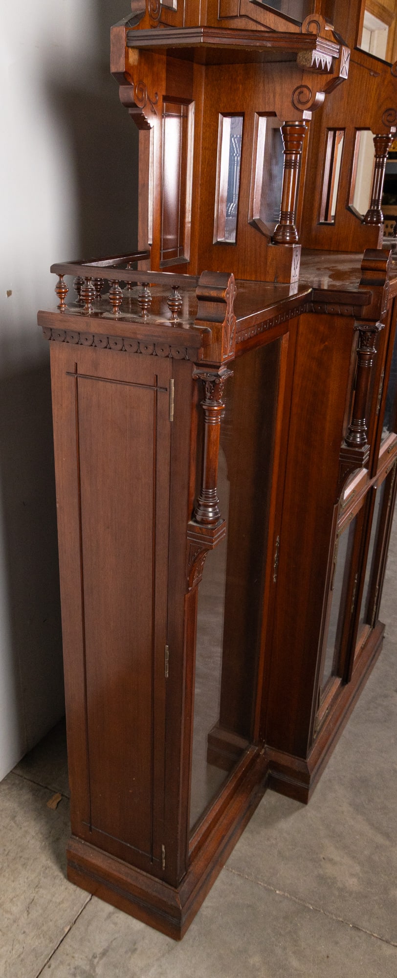 Antique Renaissance Revival 4-Door Mirrored Bookcase - 7