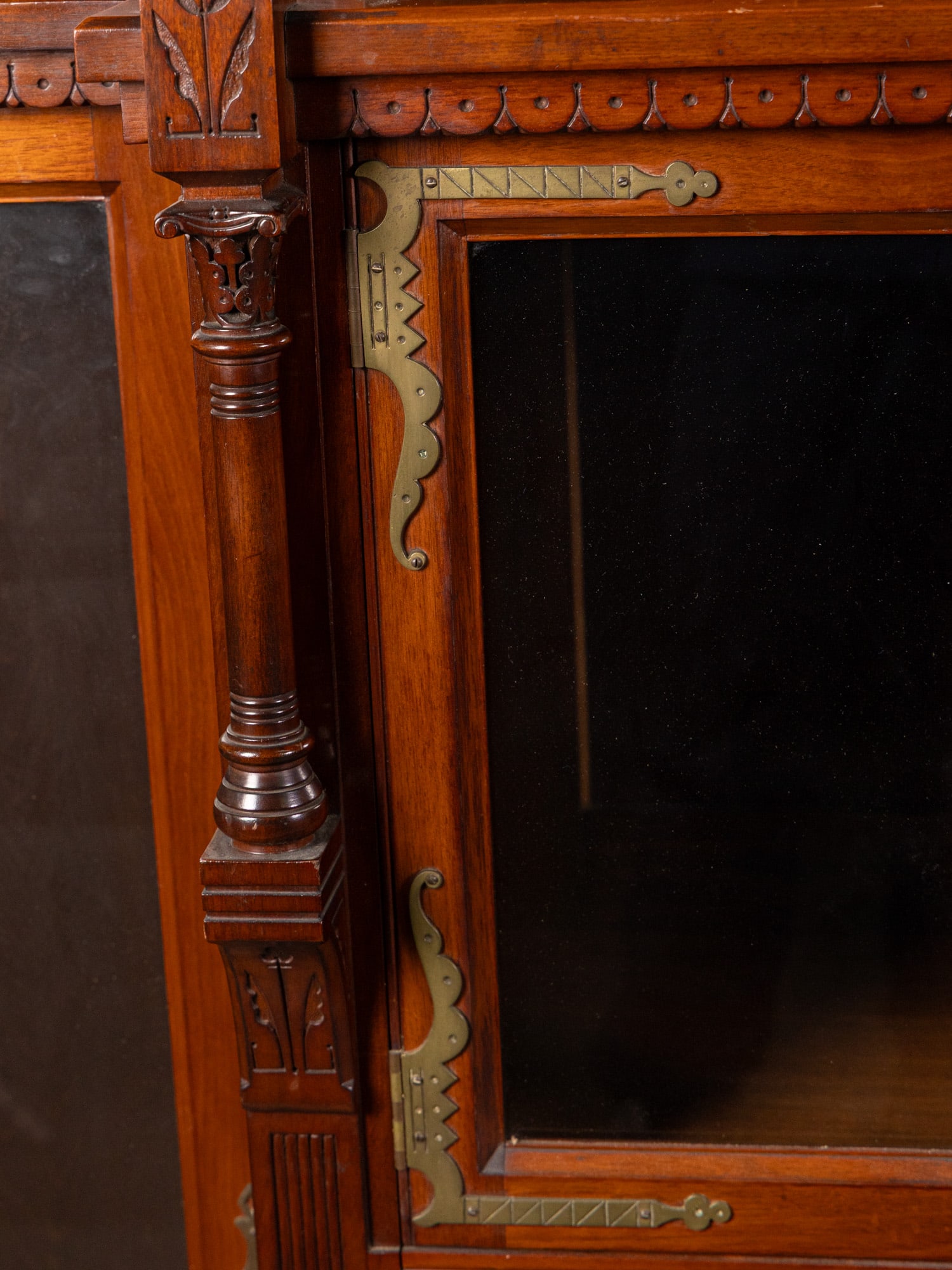 Antique Renaissance Revival 4-Door Mirrored Bookcase - 9