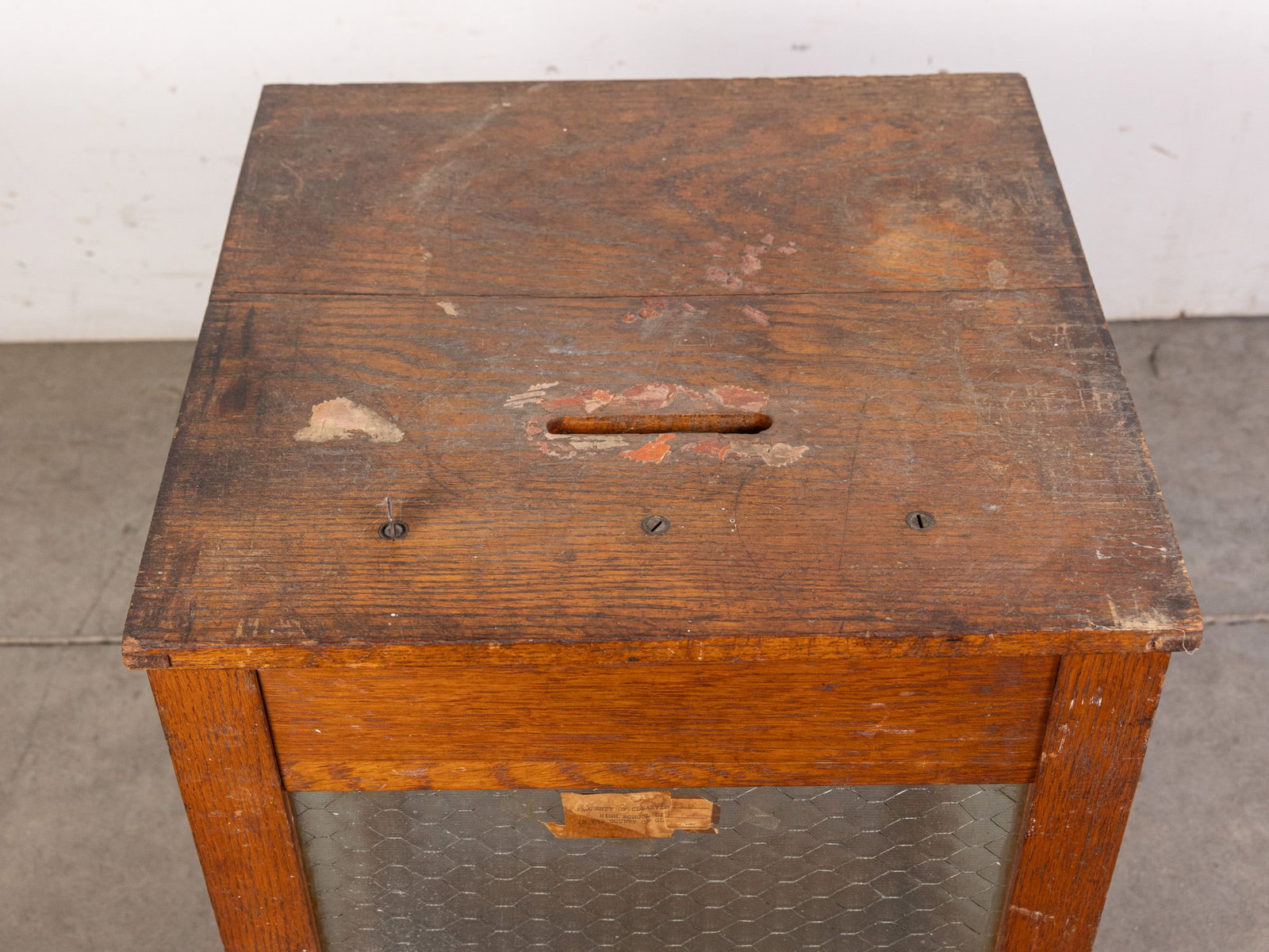 Antique Oak and Screened Glass Ballot Box w/ Key - 2