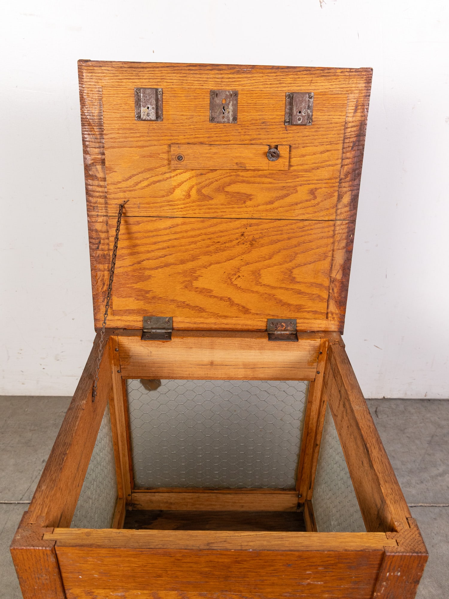 Antique Oak and Screened Glass Ballot Box w/ Key - 4