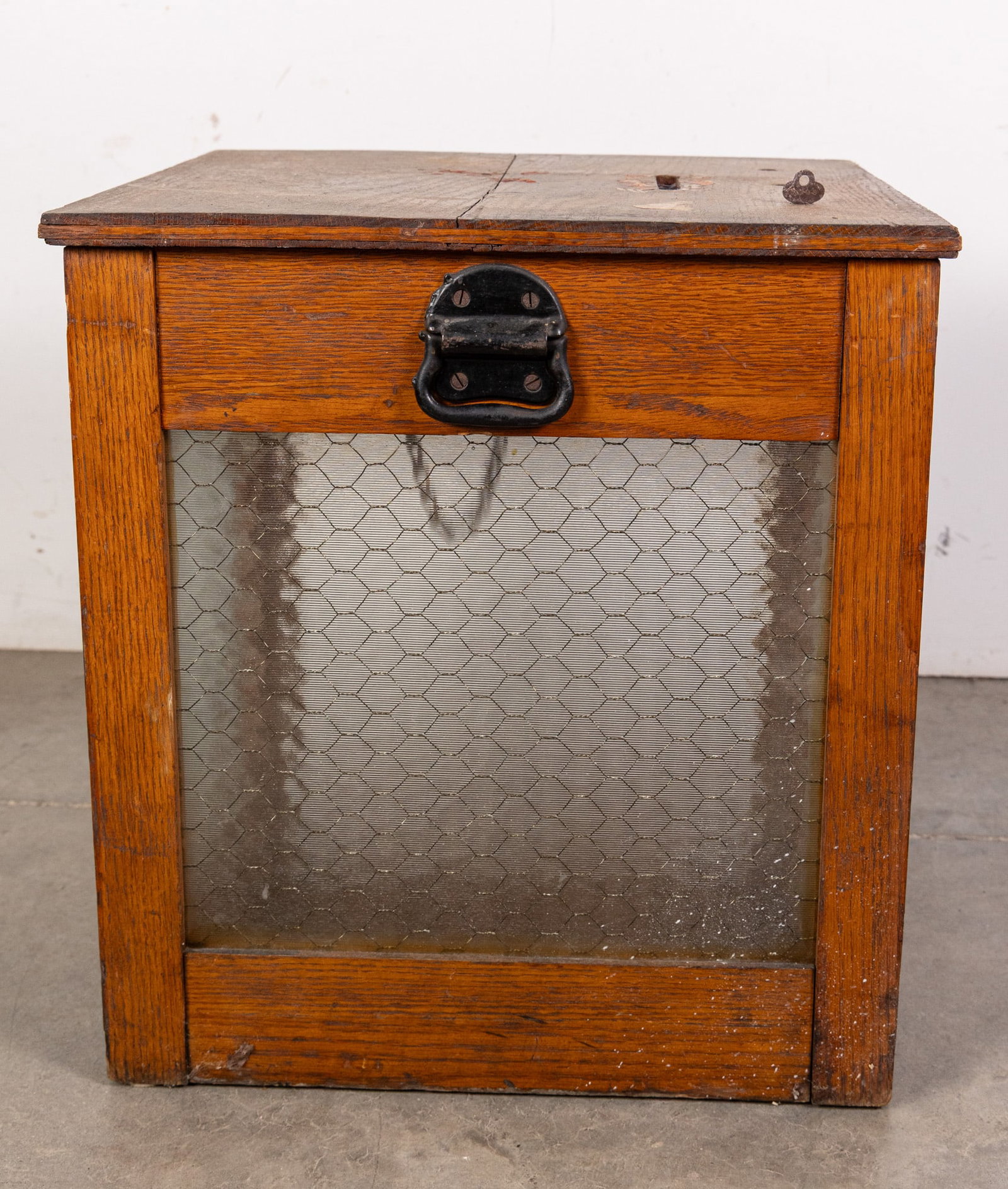 Antique Oak and Screened Glass Ballot Box w/ Key - 5