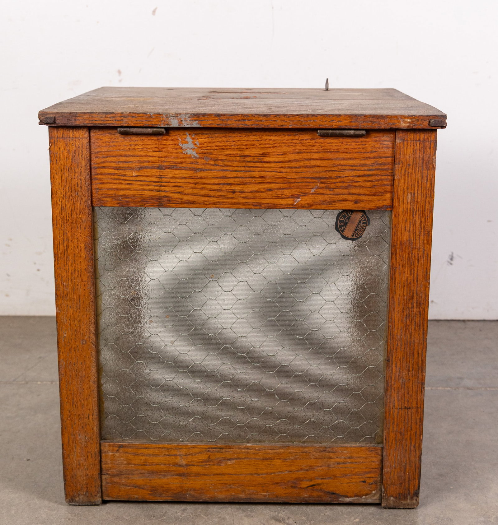 Antique Oak and Screened Glass Ballot Box w/ Key - 6