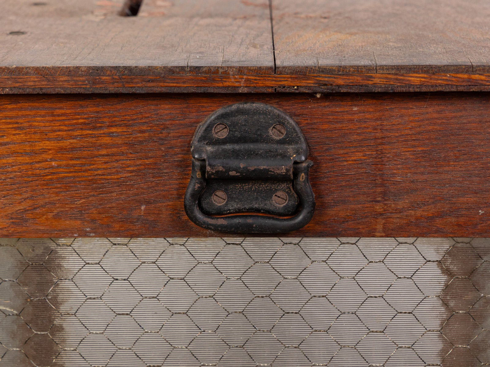 Antique Oak and Screened Glass Ballot Box w/ Key - 8