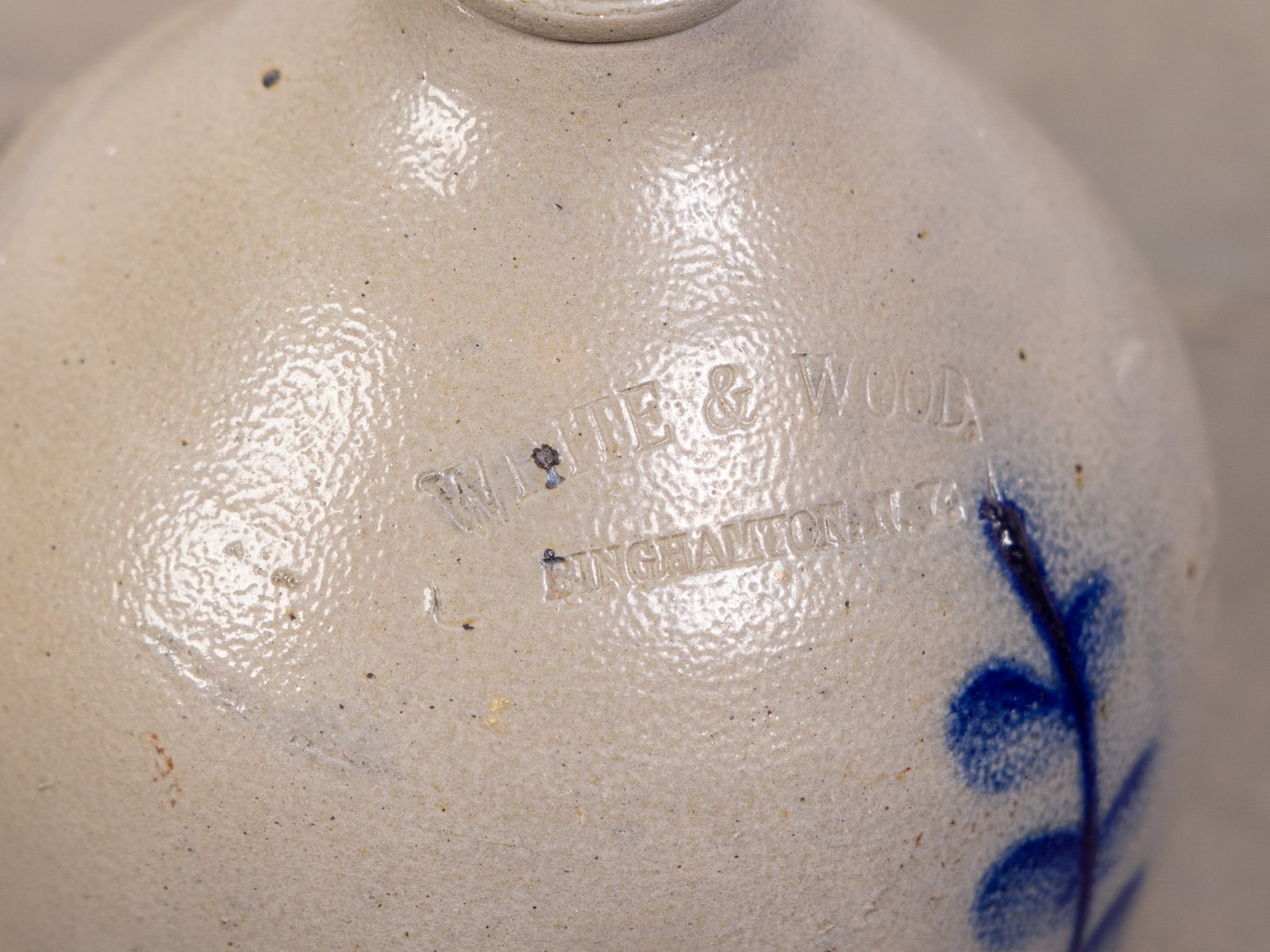 Antique Cobalt Decorated "White & Wood, Binghamton, N.Y." Stoneware Jug - 2