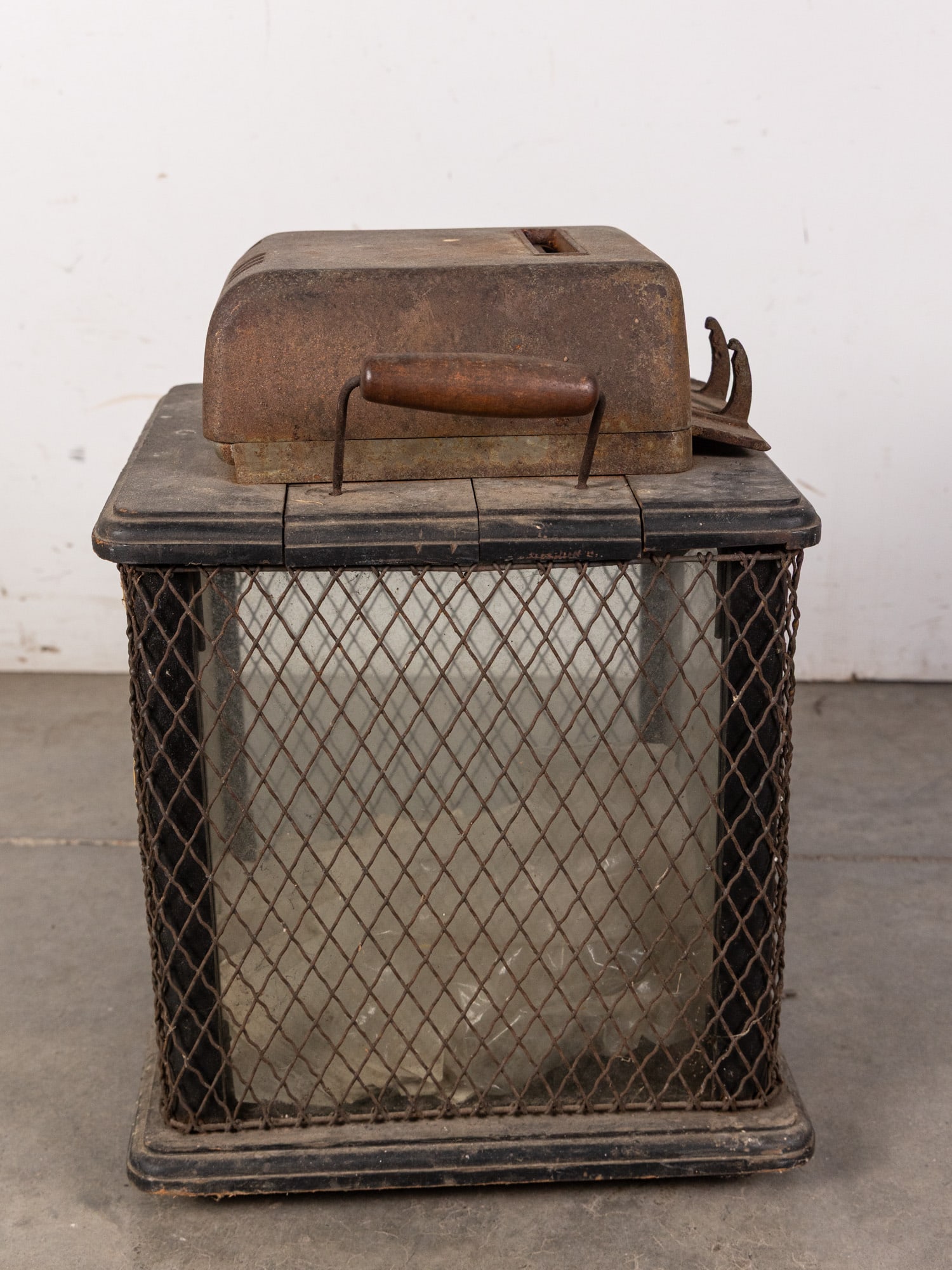 Antique Primitive Glass and Wire Cage Ballot Box - 3