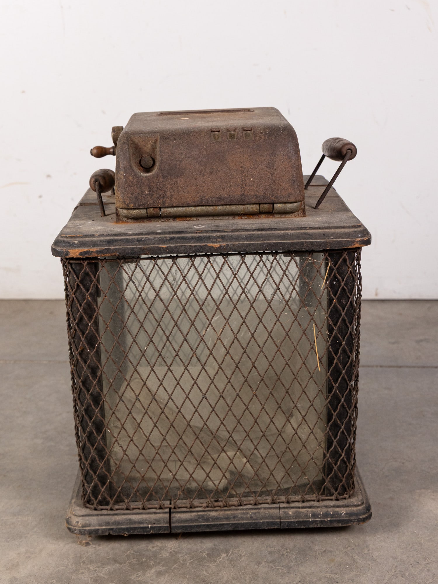 Antique Primitive Glass and Wire Cage Ballot Box - 4