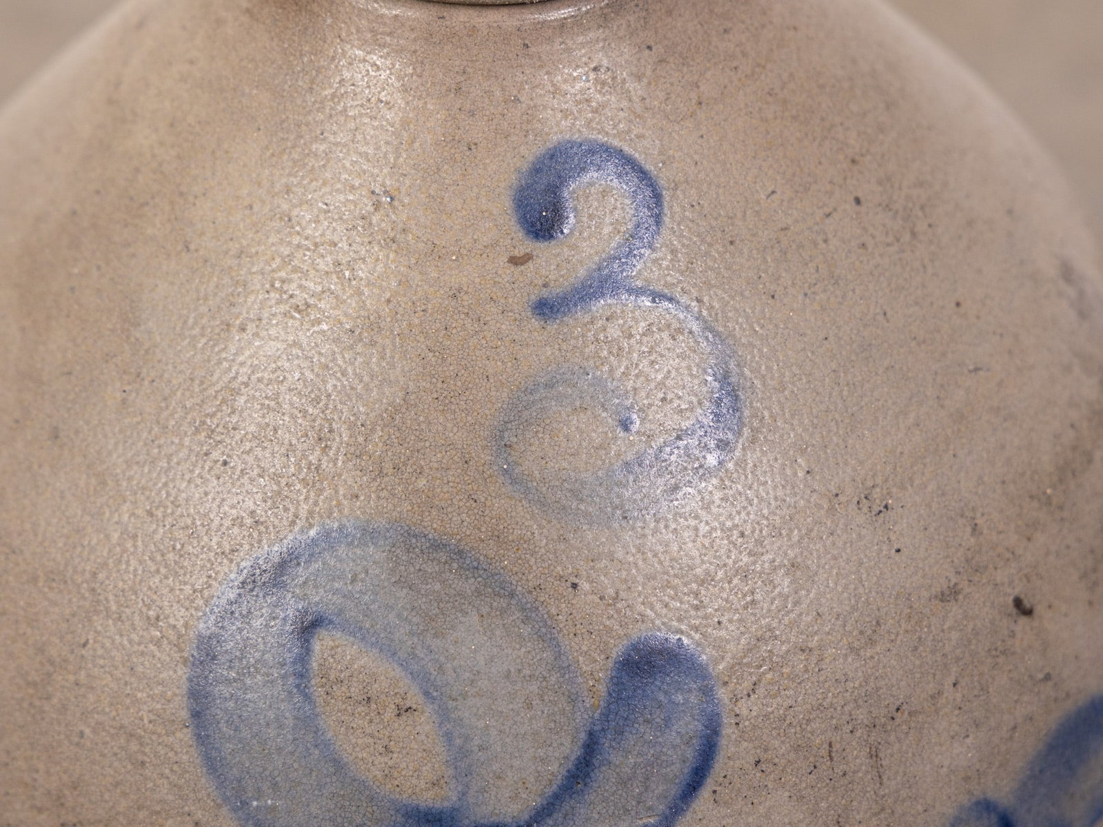 Antique Stoneware Jug w/ Cobalt Floral Decoration - 2