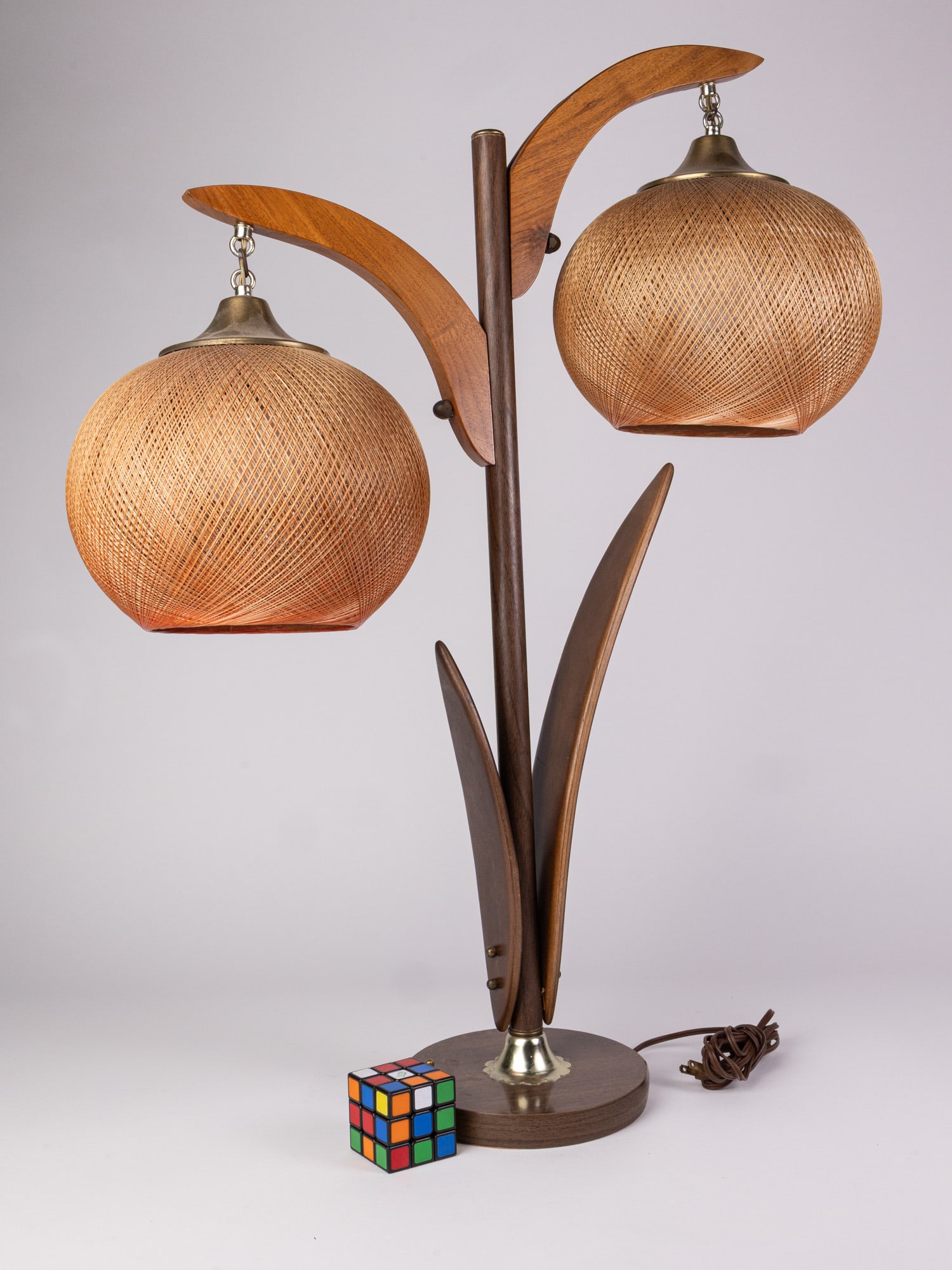Mid Century Modern Walnut and Wicker Table Lamp - 2