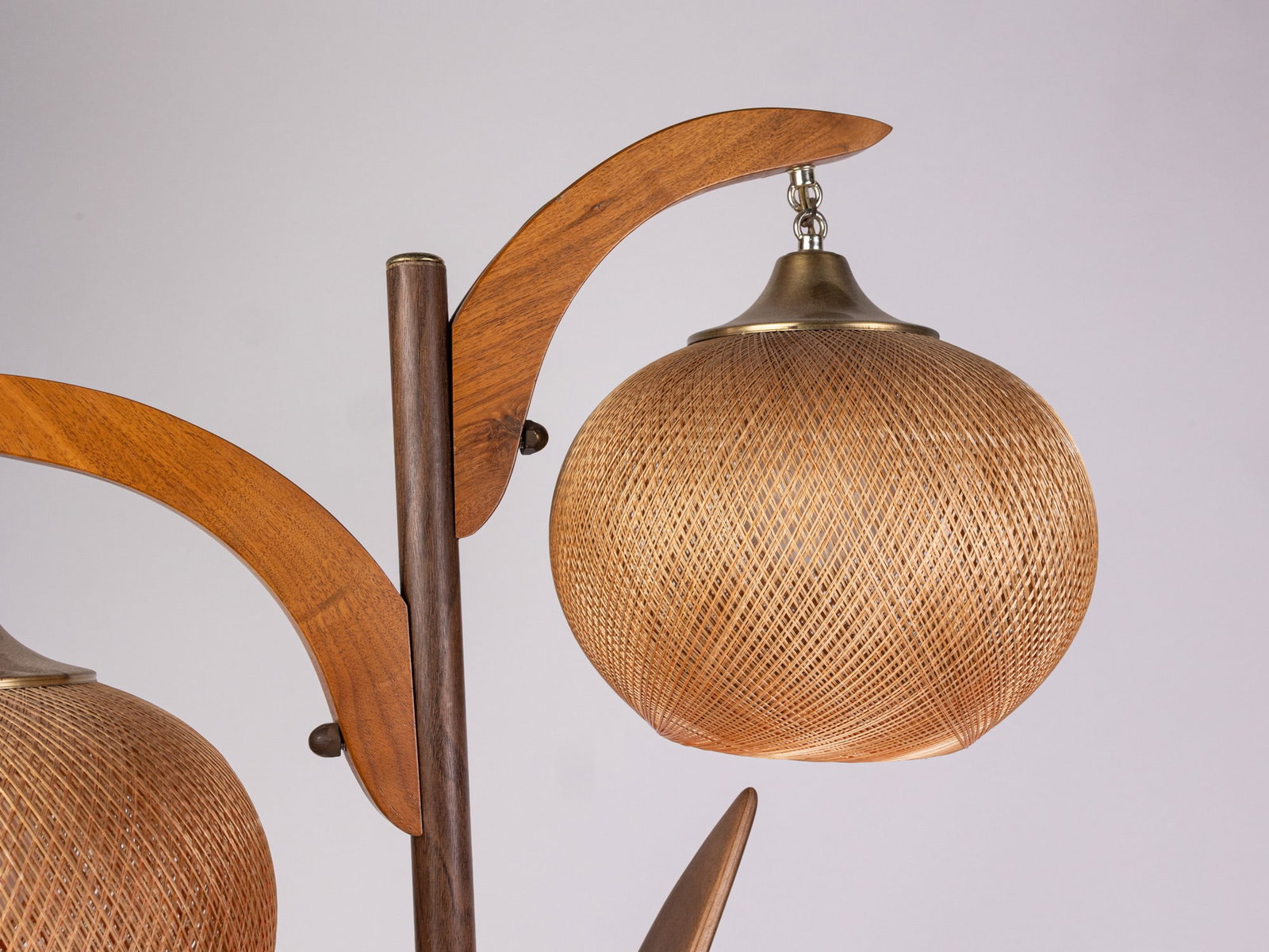 Mid Century Modern Walnut and Wicker Table Lamp - 5