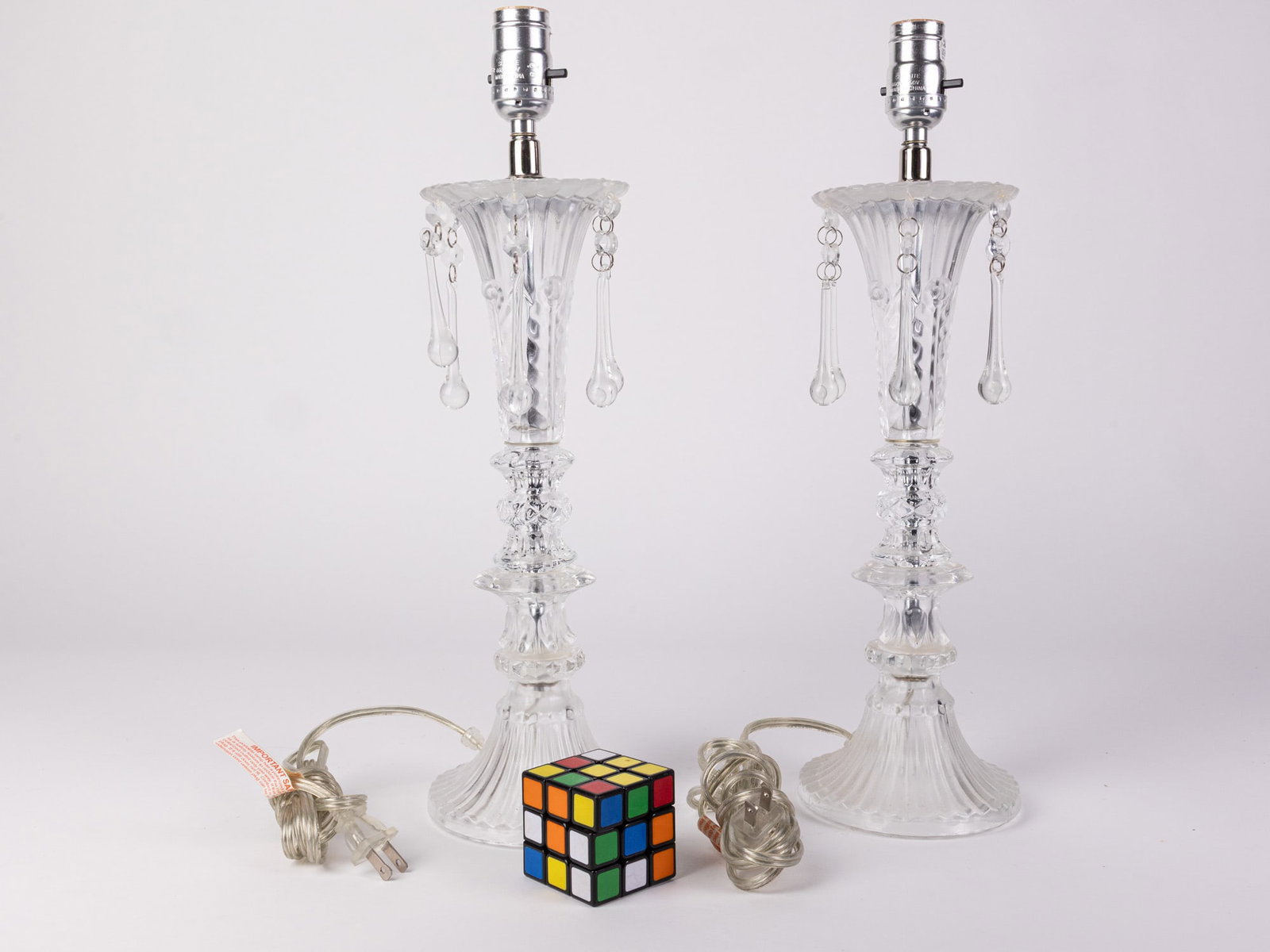 Pair of Vintage Crystal Teardrop Table Lamps - 2