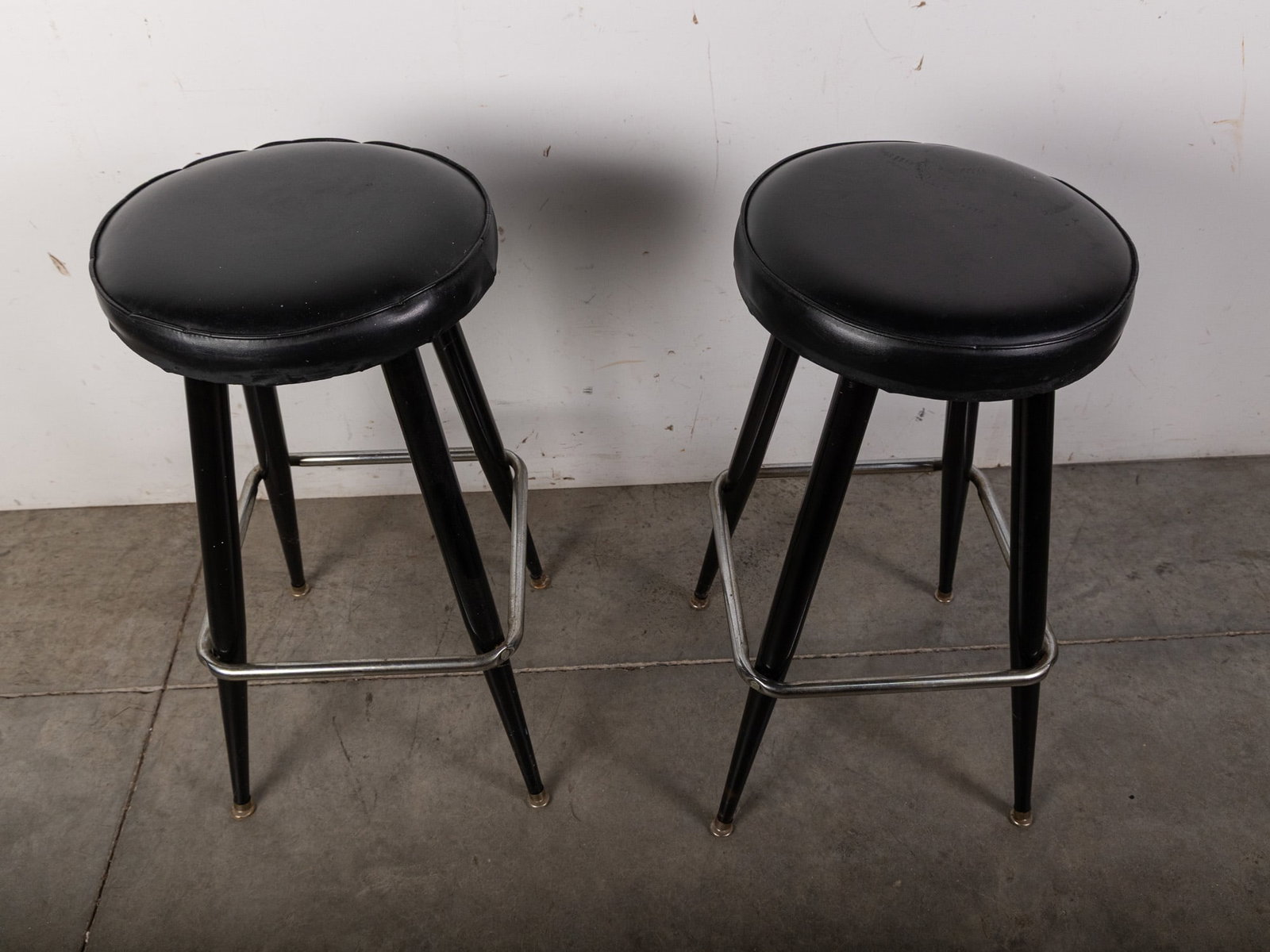 Two Mid Century Modern Black & Chrome Bar Stools - 2