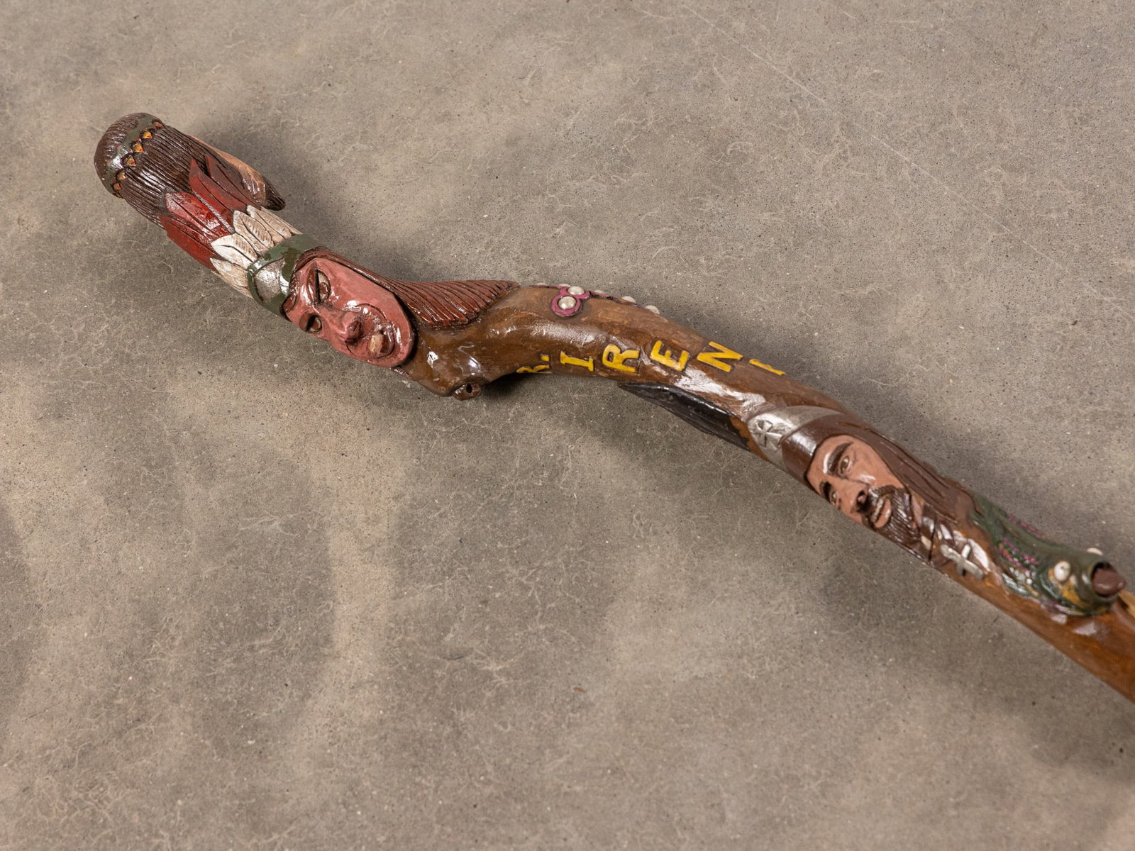 Carved Wooden Folk Art Cane/Walking Stick - 2