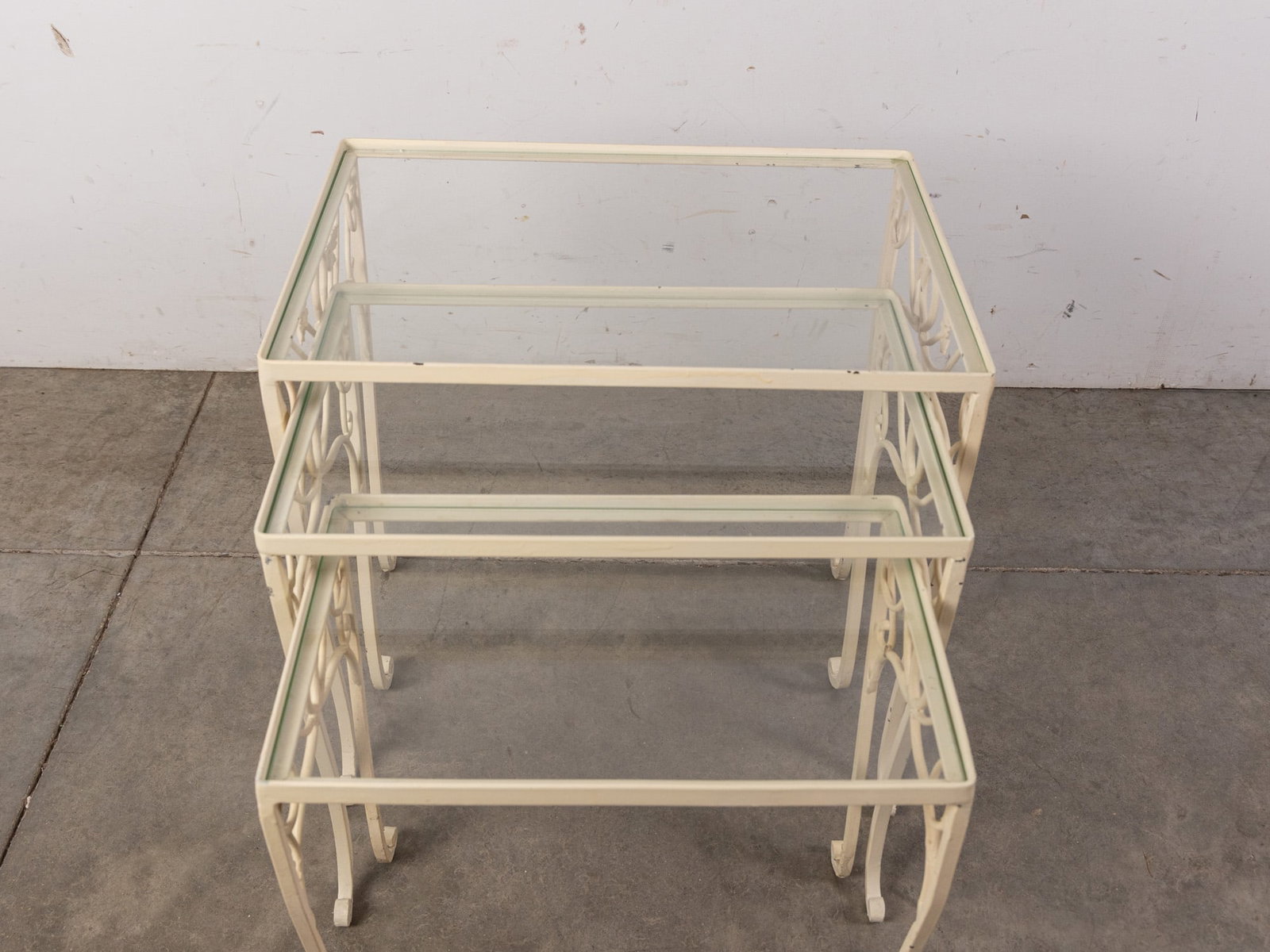 Set of Three Vintage Mid Century Wrought Iron Nesting Tables - 2