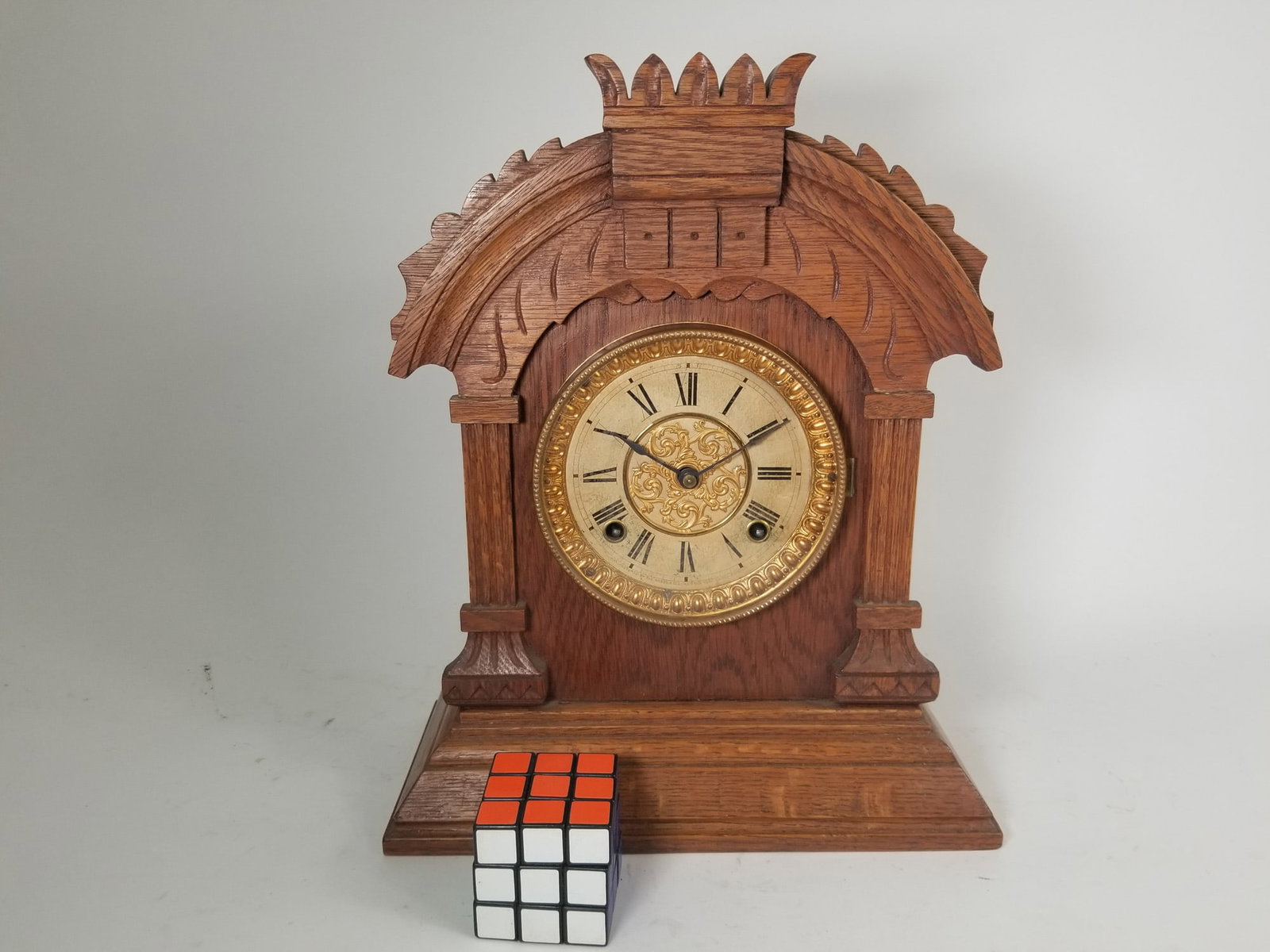 Ansonia Clock Co. Oak Eastlake Mantel Clock - 2