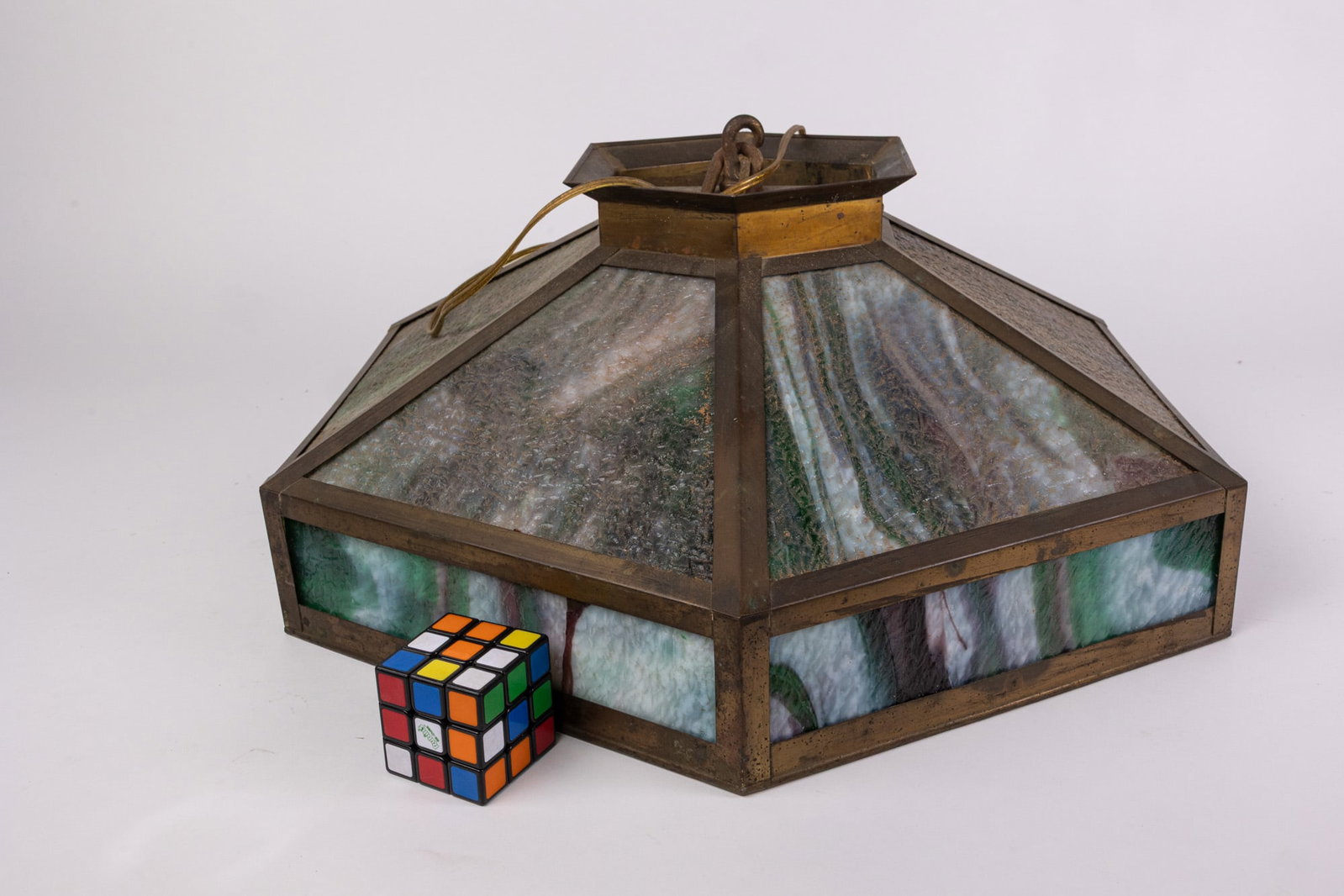 Vintage Slag Glass Hanging Light Fixture - 2