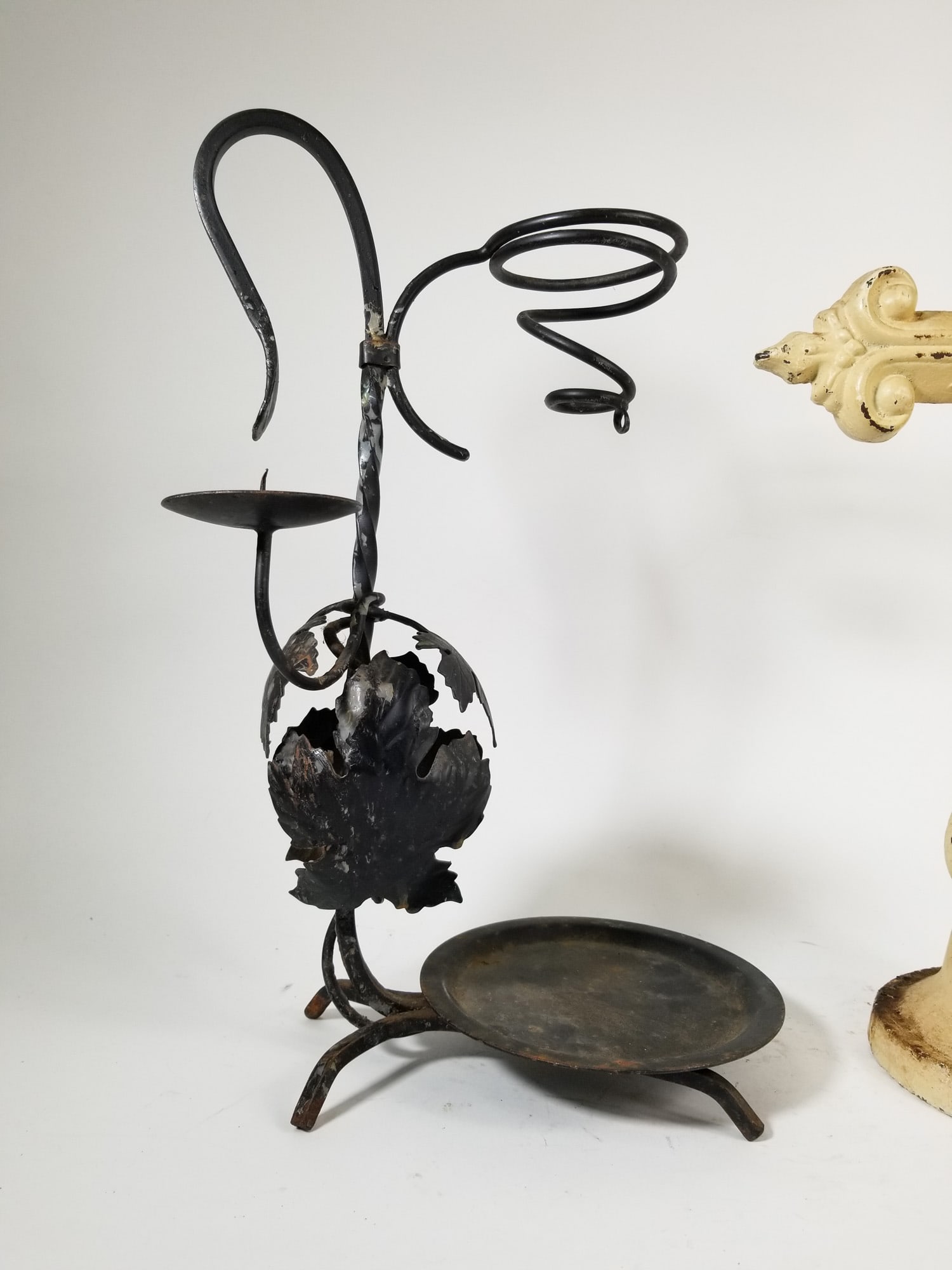 Decorative Cast Iron Cross Sculpture and Wrought Iron Candle Holder - 3