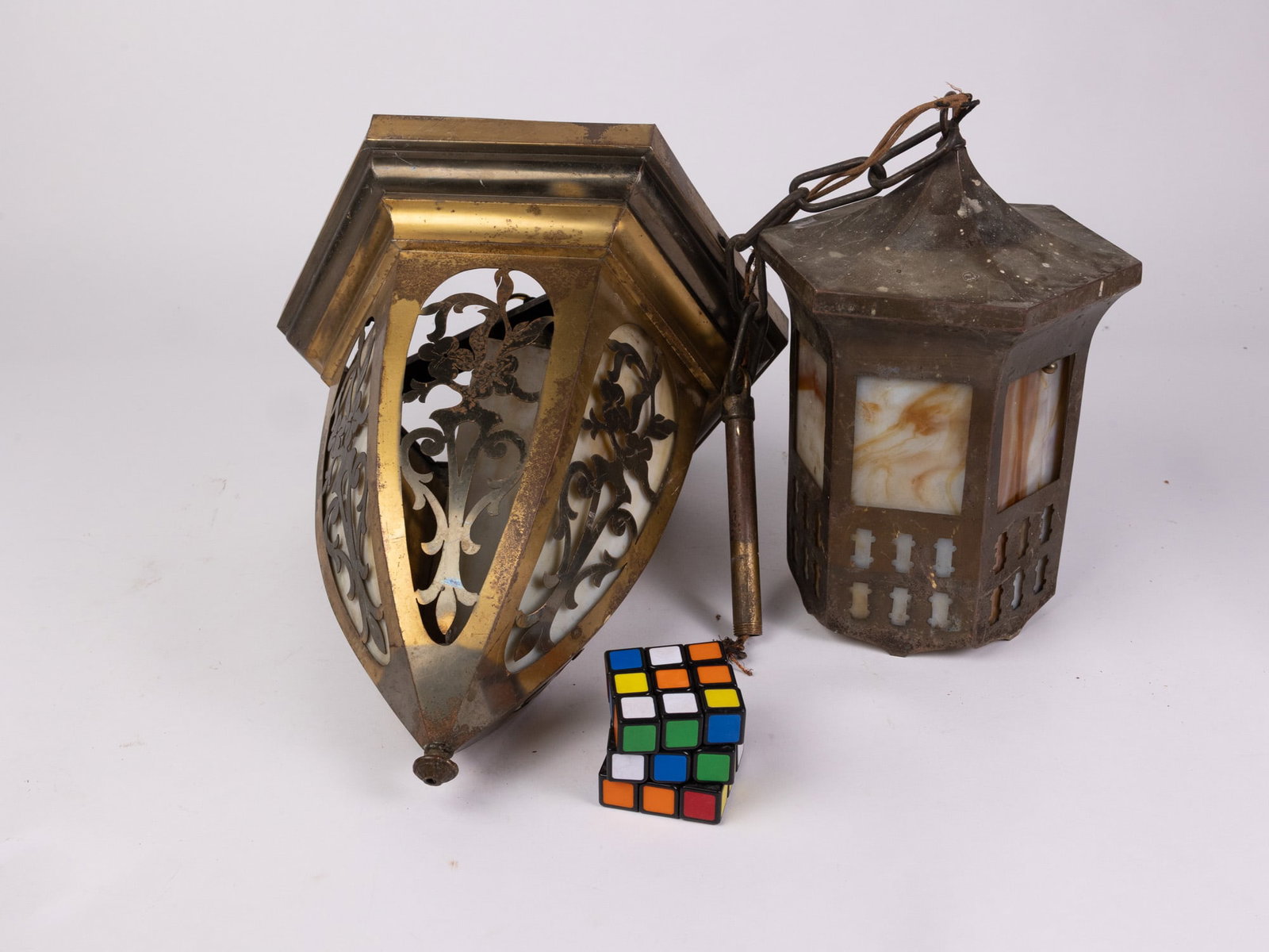 Two Vintage Hanging Light Fixtures - 2