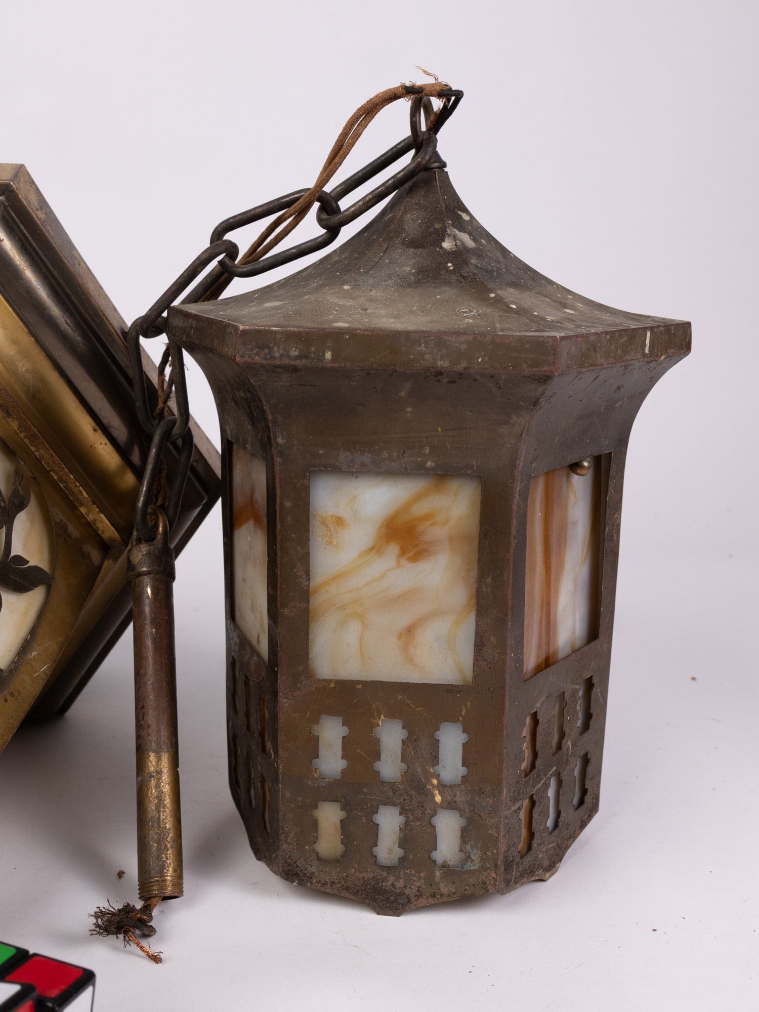 Two Vintage Hanging Light Fixtures - 3